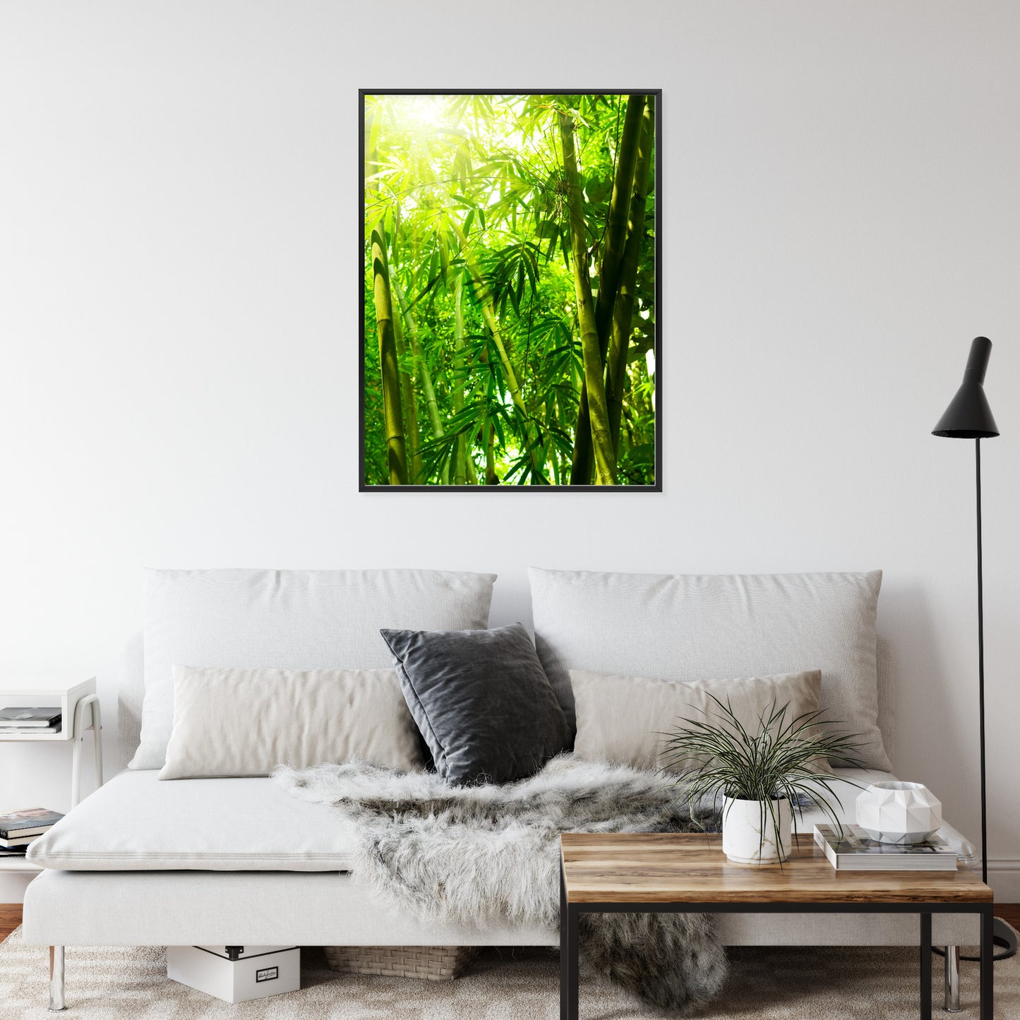 Poster Sonne Und Bambuswald Rahmen Holz Mit Passepartout Farbe Natürlich