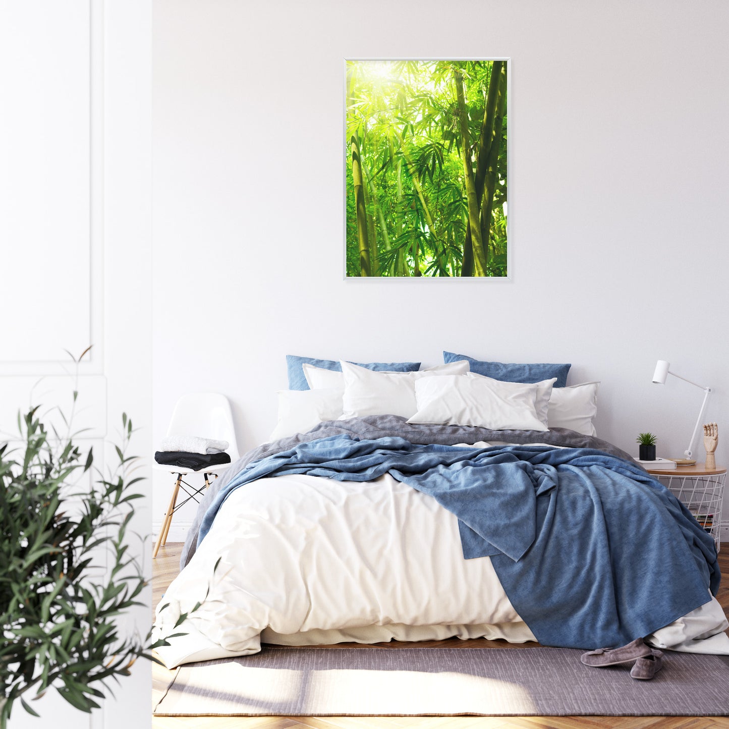 Poster Sonne Und Bambuswald Rahmen Holz Mit Passepartout Farbe Natürlich