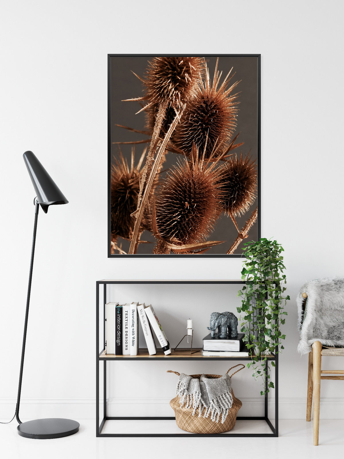 Poster Trockene Klette Rahmen Holz Mit Passepartout Farbe Weiß
