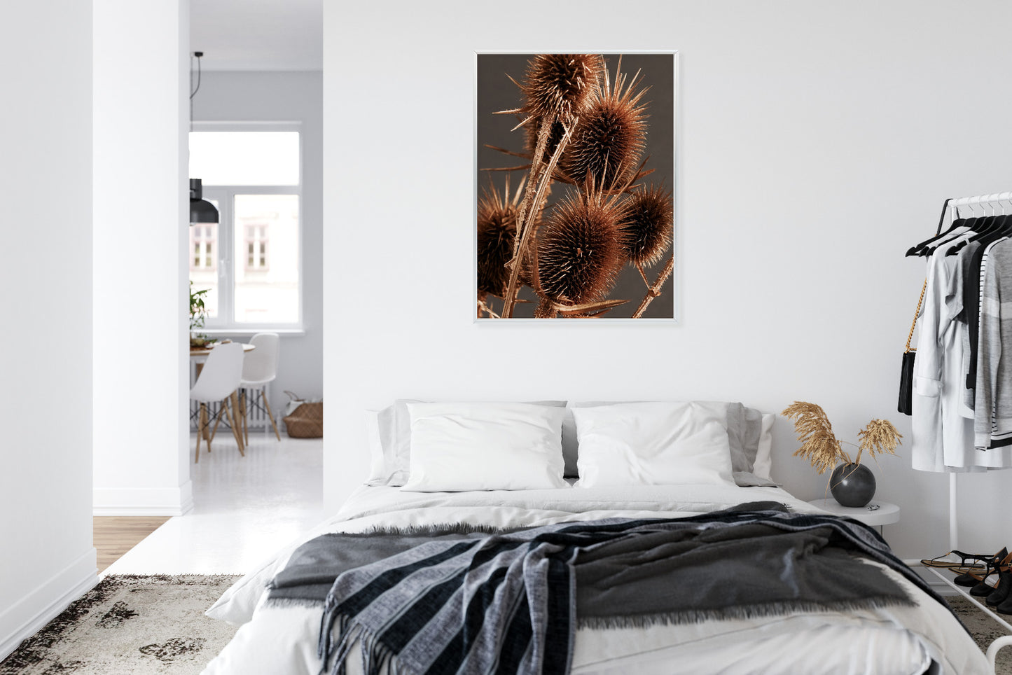 Poster Trockene Klette Rahmen Holz Mit Passepartout Farbe Weiß