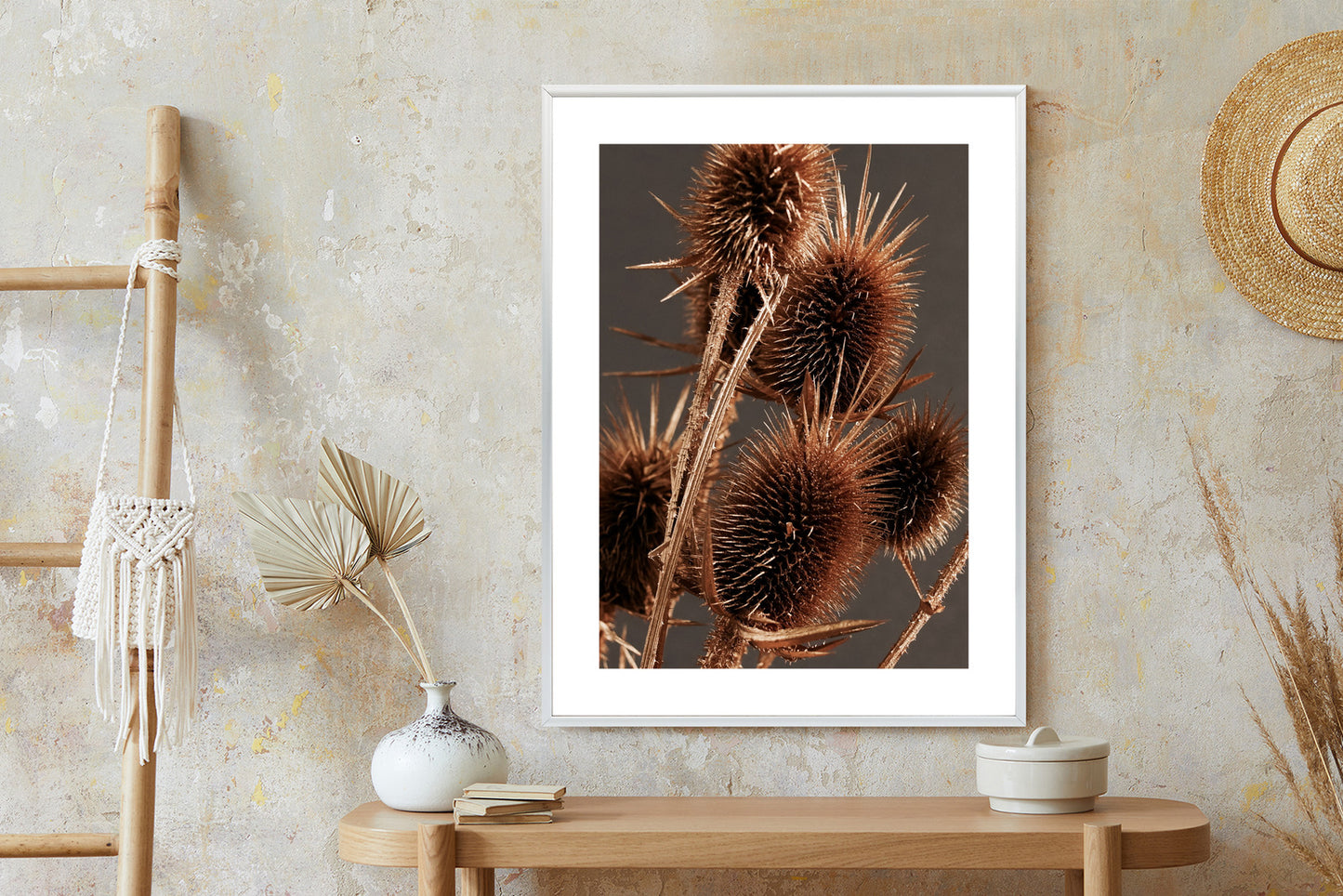 Poster Trockene Klette Rahmen Holz Mit Passepartout Farbe Weiß