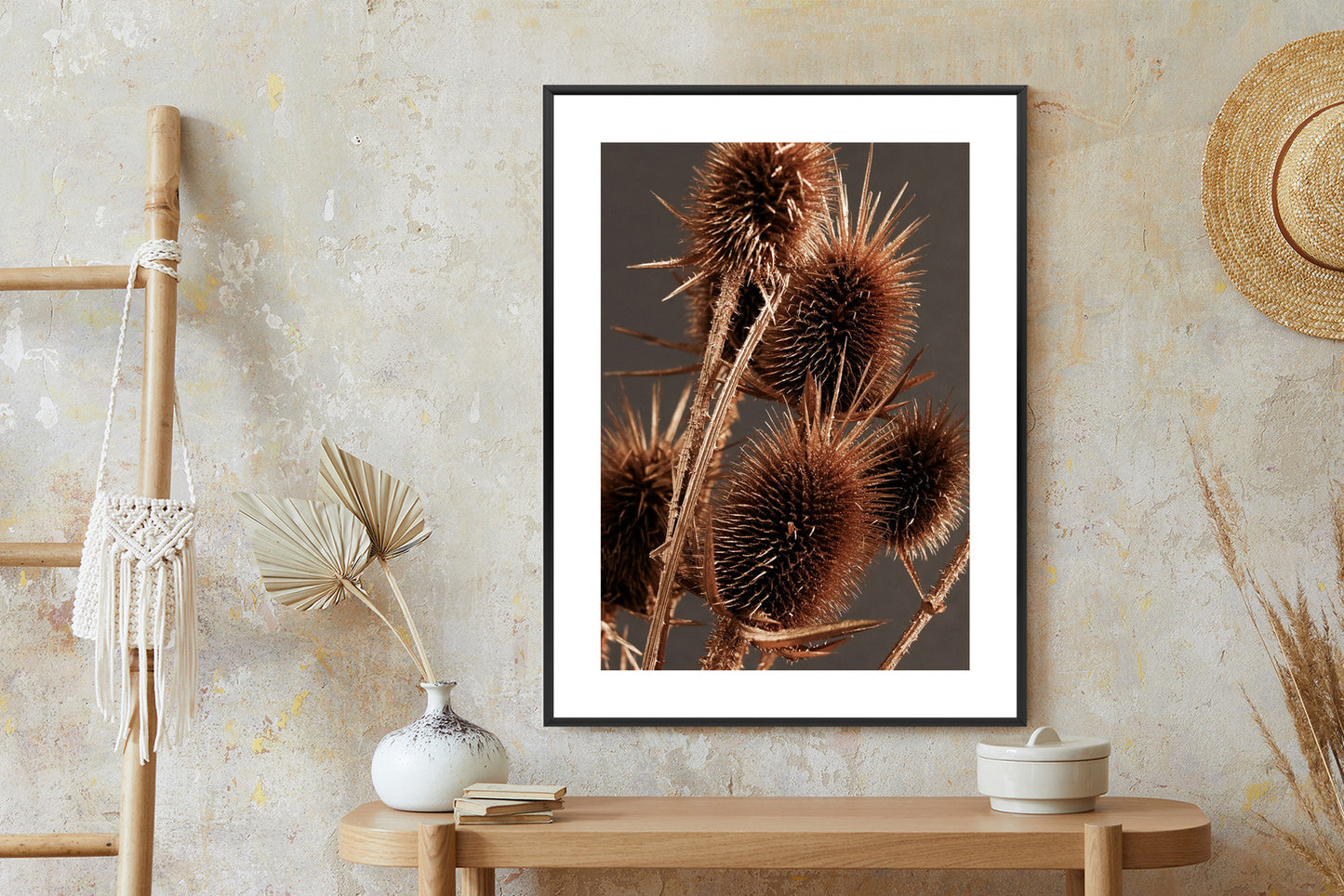 Poster Trockene Klette Rahmen Holz Mit Passepartout Farbe Weiß
