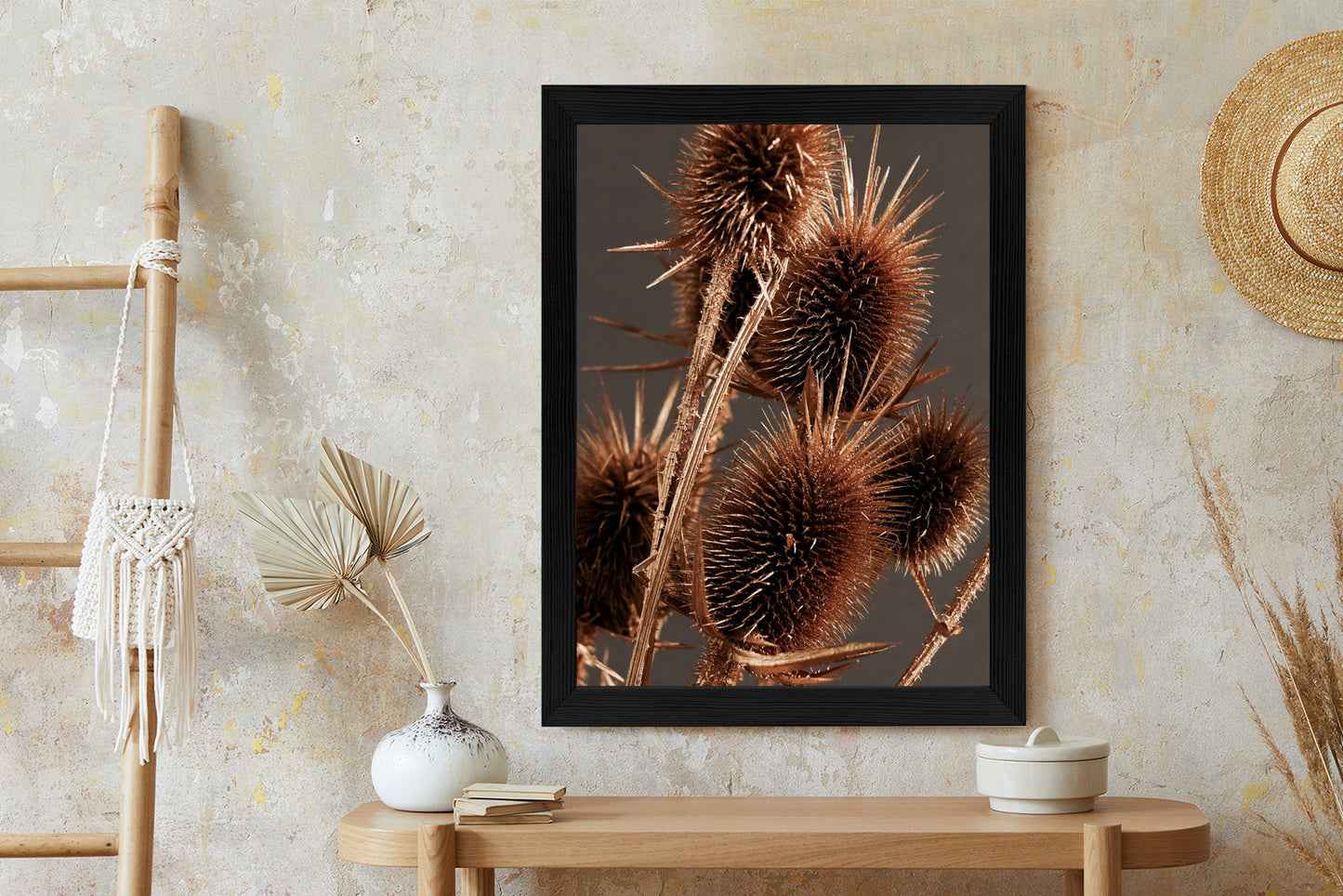 Poster Trockene Klette Rahmen Holz Mit Passepartout Farbe Weiß