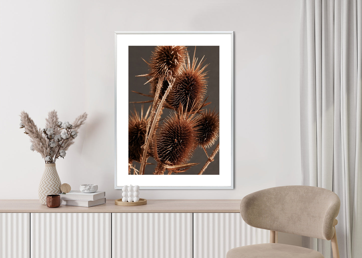 Poster Trockene Klette Rahmen Holz Mit Passepartout Farbe Weiß