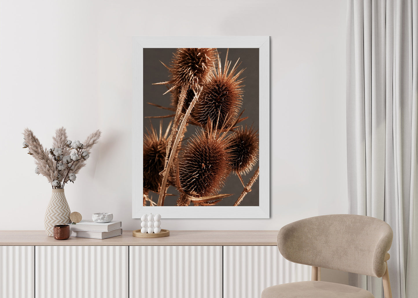 Poster Trockene Klette Rahmen Holz Mit Passepartout Farbe Weiß