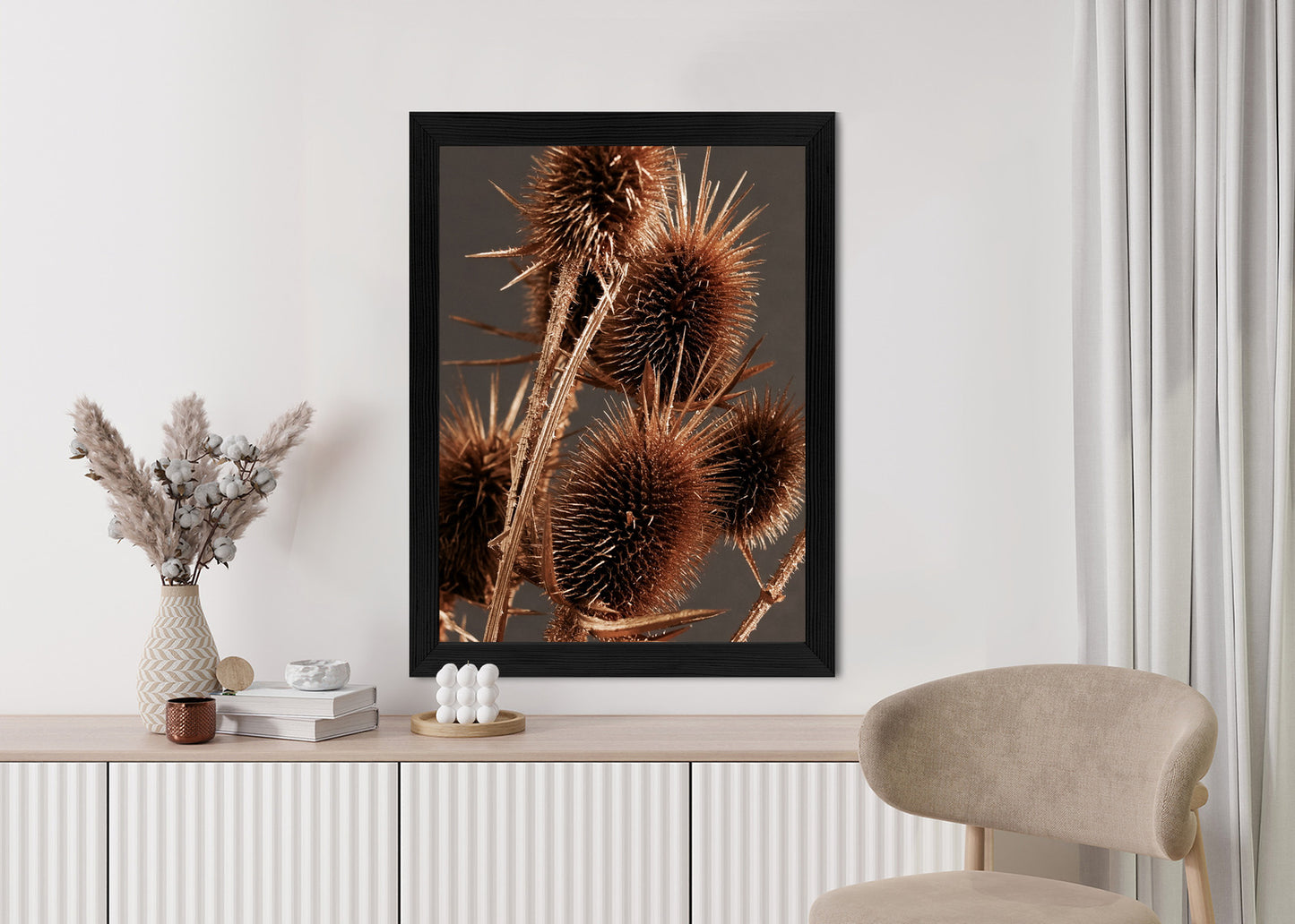 Poster Trockene Klette Rahmen Holz Mit Passepartout Farbe Weiß