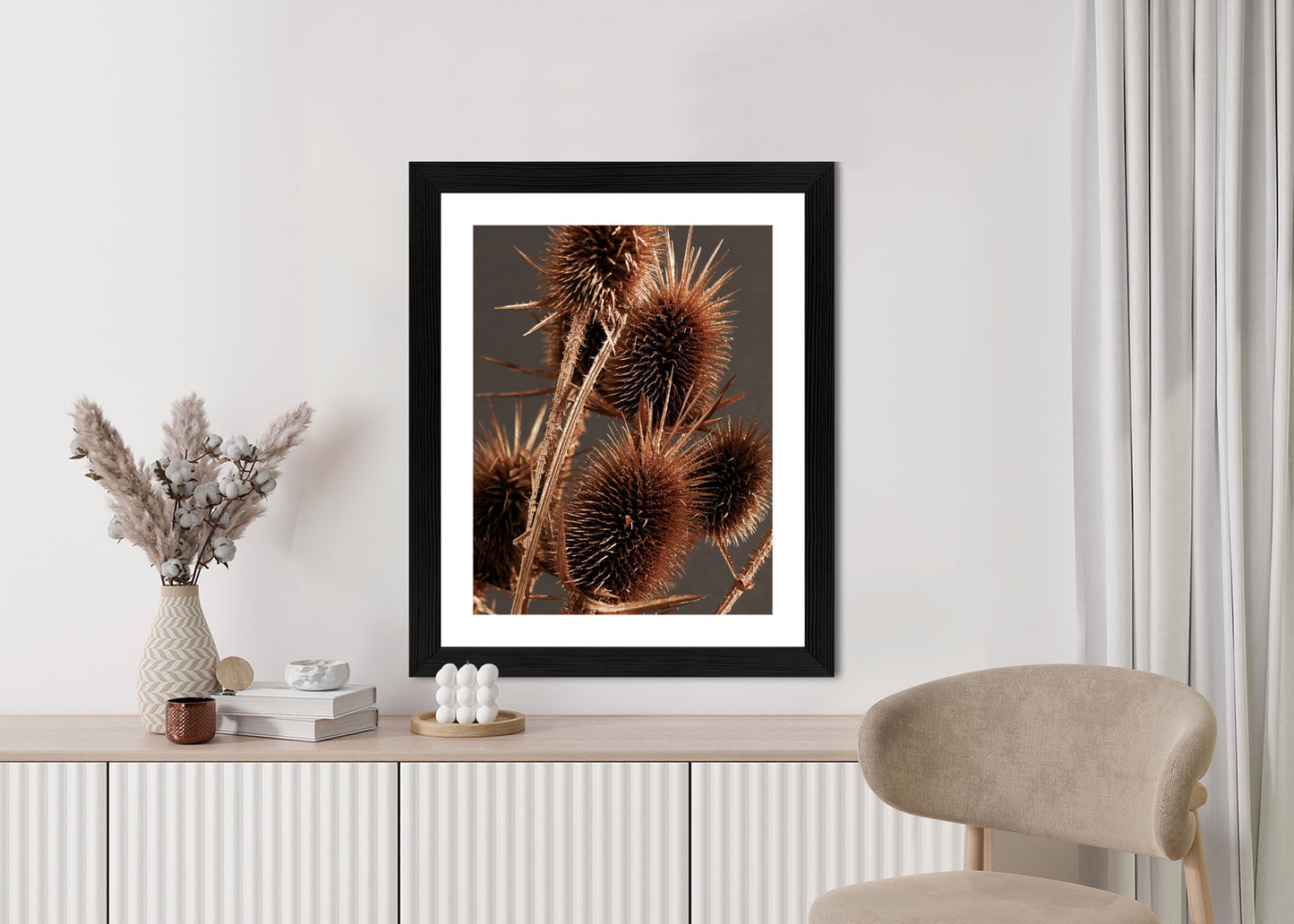 Poster Trockene Klette Rahmen Holz Mit Passepartout Farbe Weiß