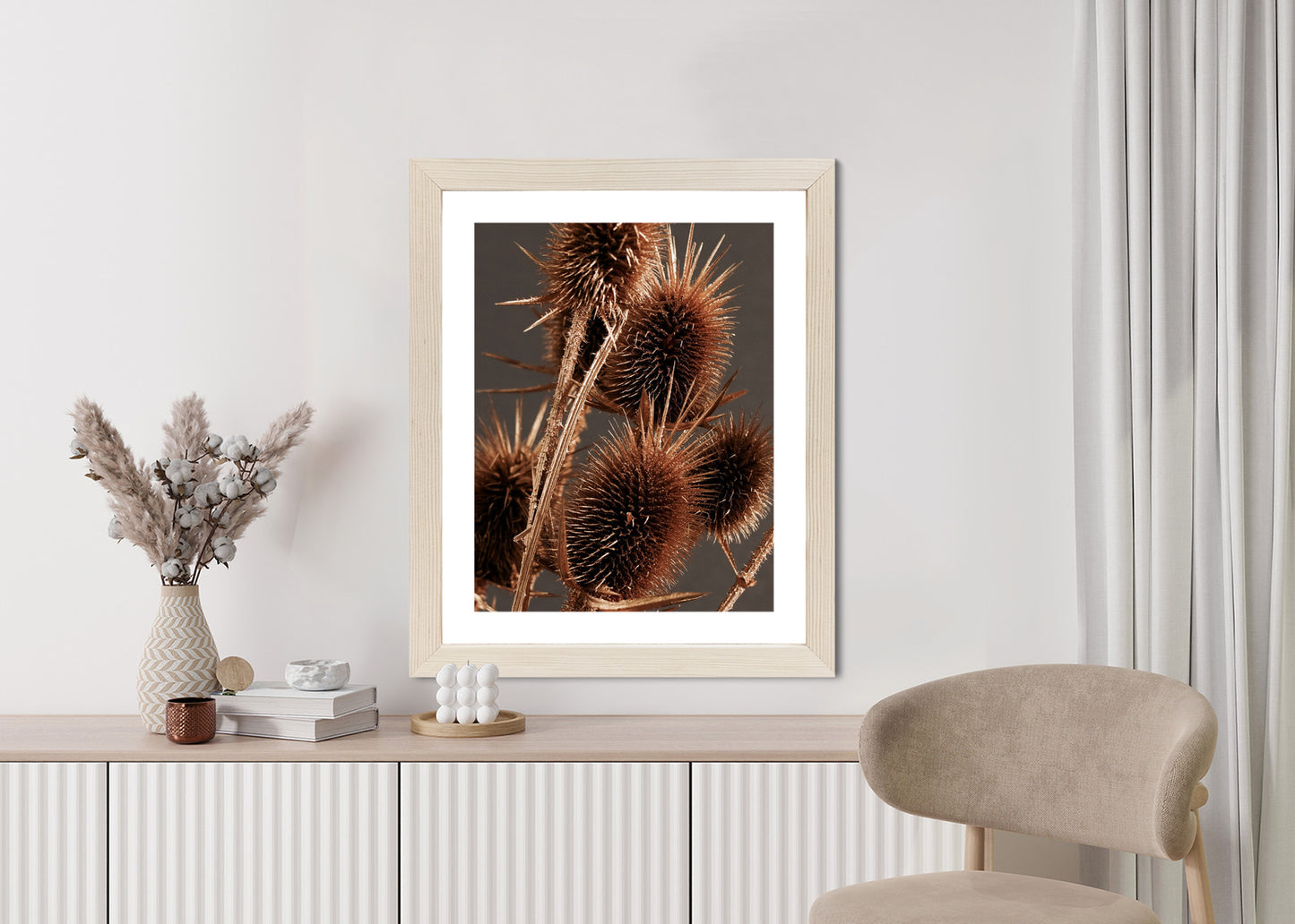 Poster Trockene Klette Rahmen Holz Mit Passepartout Farbe Weiß
