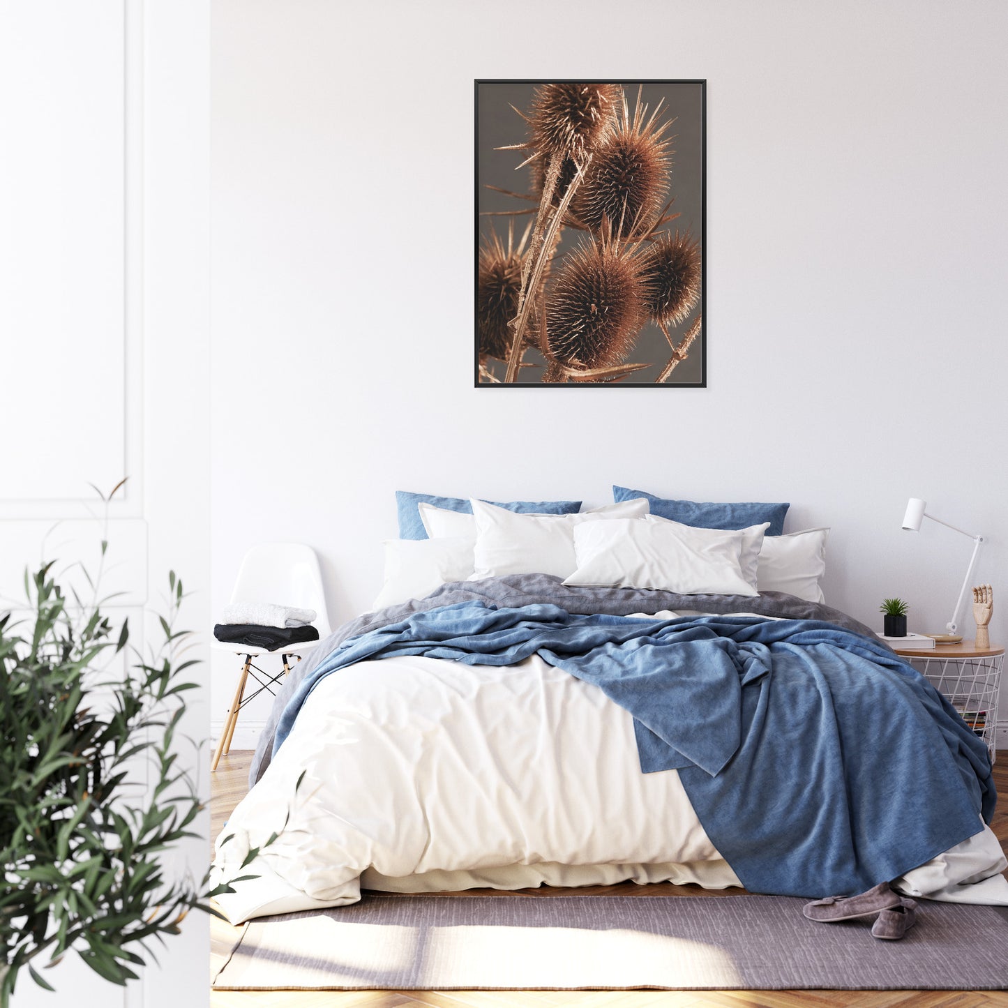 Poster Trockene Klette Rahmen Holz Mit Passepartout Farbe Weiß