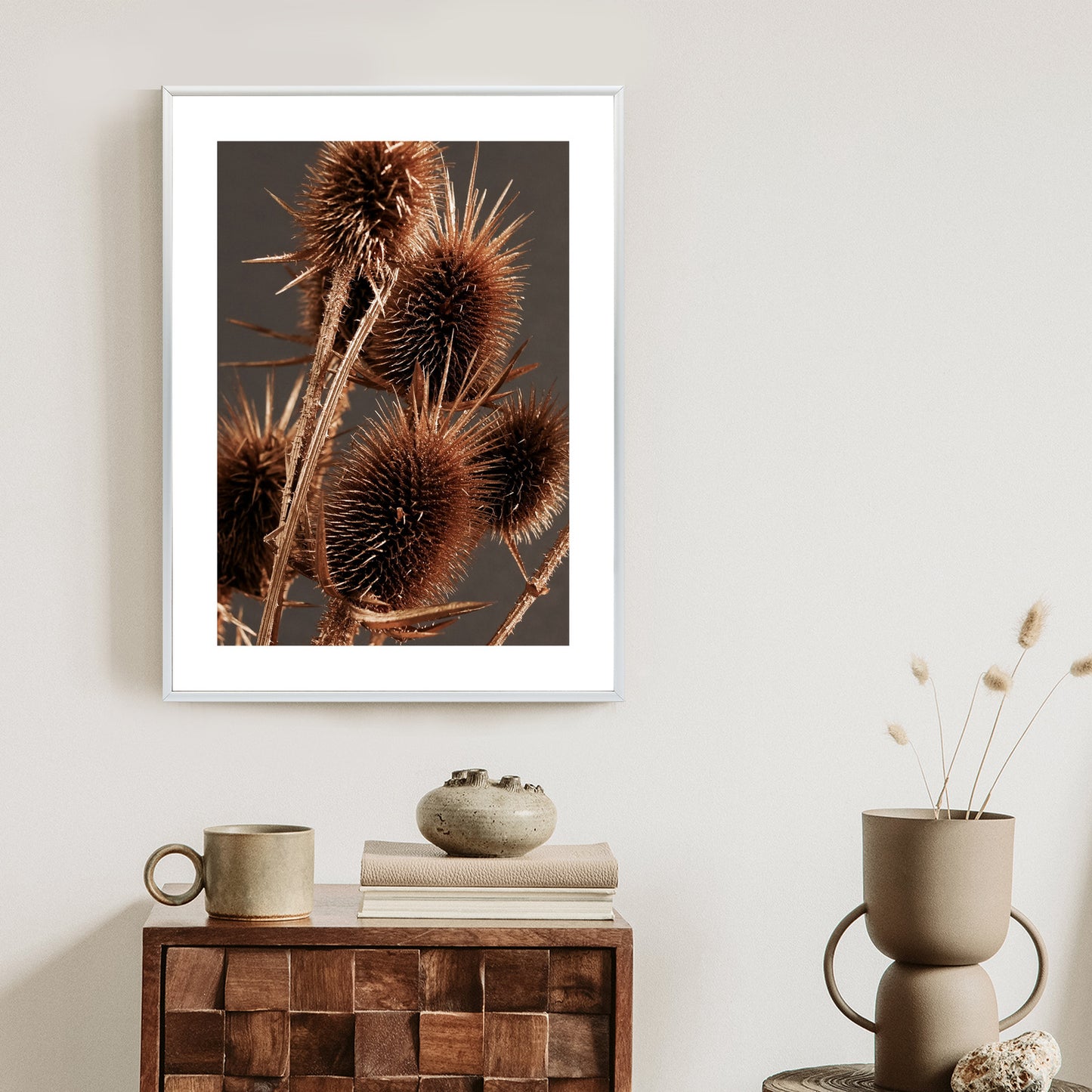Poster Trockene Klette Rahmen Holz Mit Passepartout Farbe Weiß