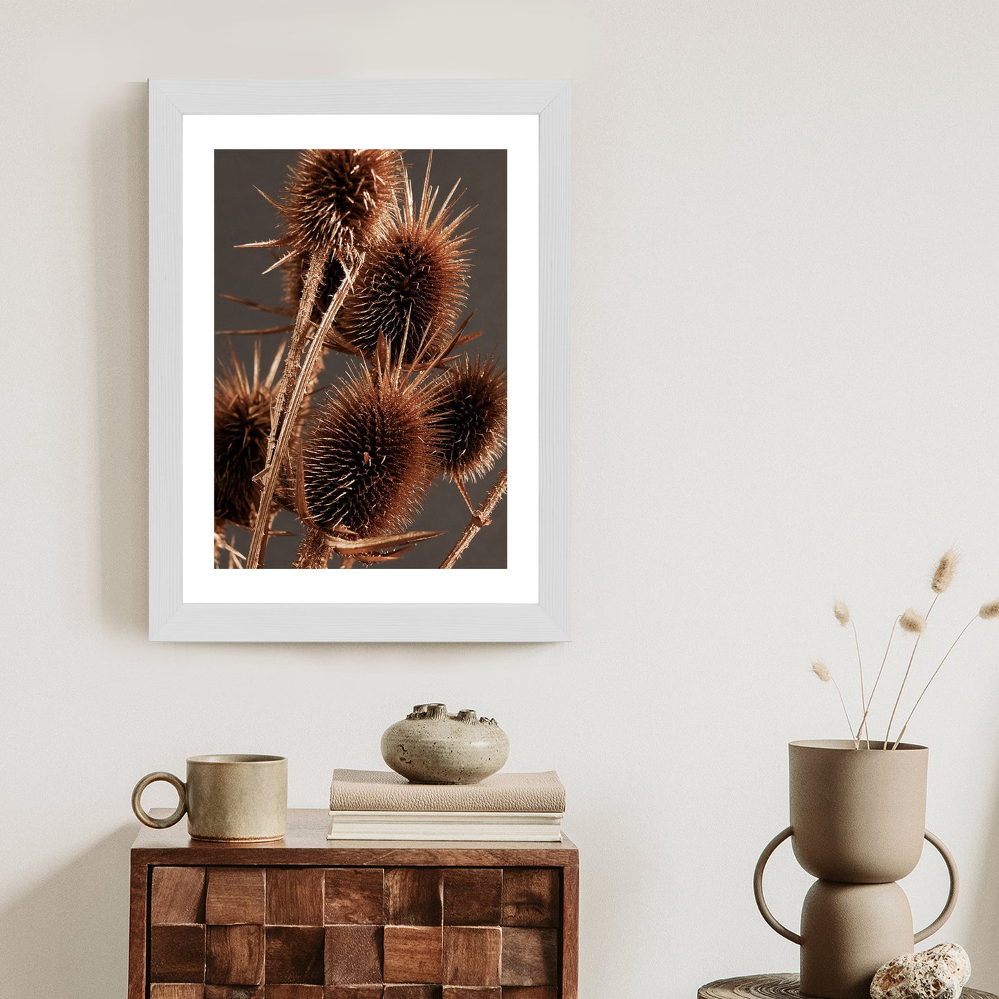 Poster Trockene Klette Rahmen Holz Mit Passepartout Farbe Weiß
