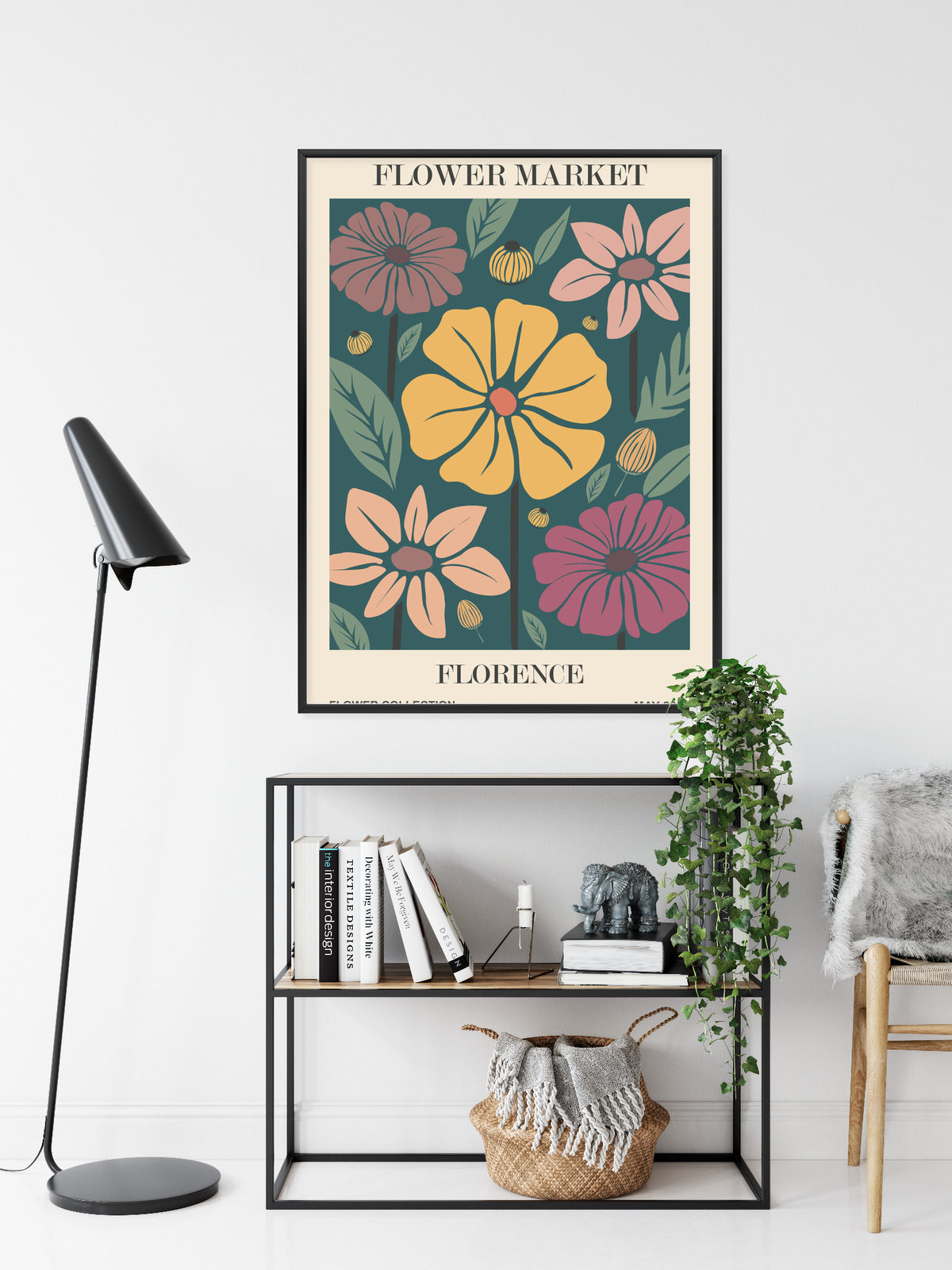 Poster Blumenmarkt In Florenz Rahmen Holz Mit Passepartout Farbe Natürlich