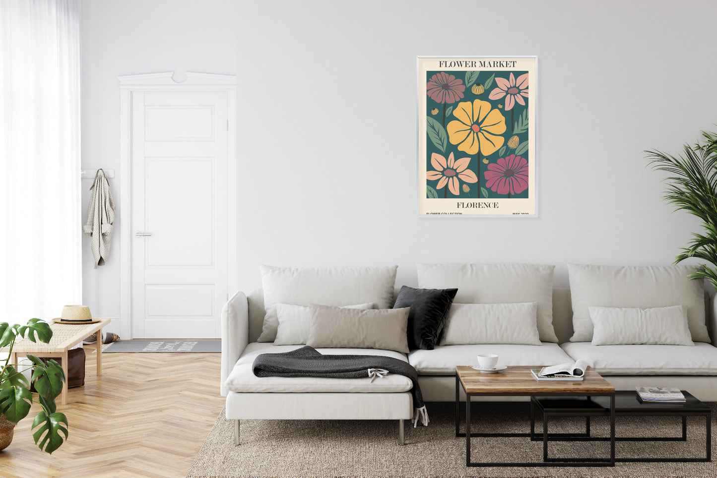Poster Blumenmarkt In Florenz Rahmen Holz Mit Passepartout Farbe Natürlich