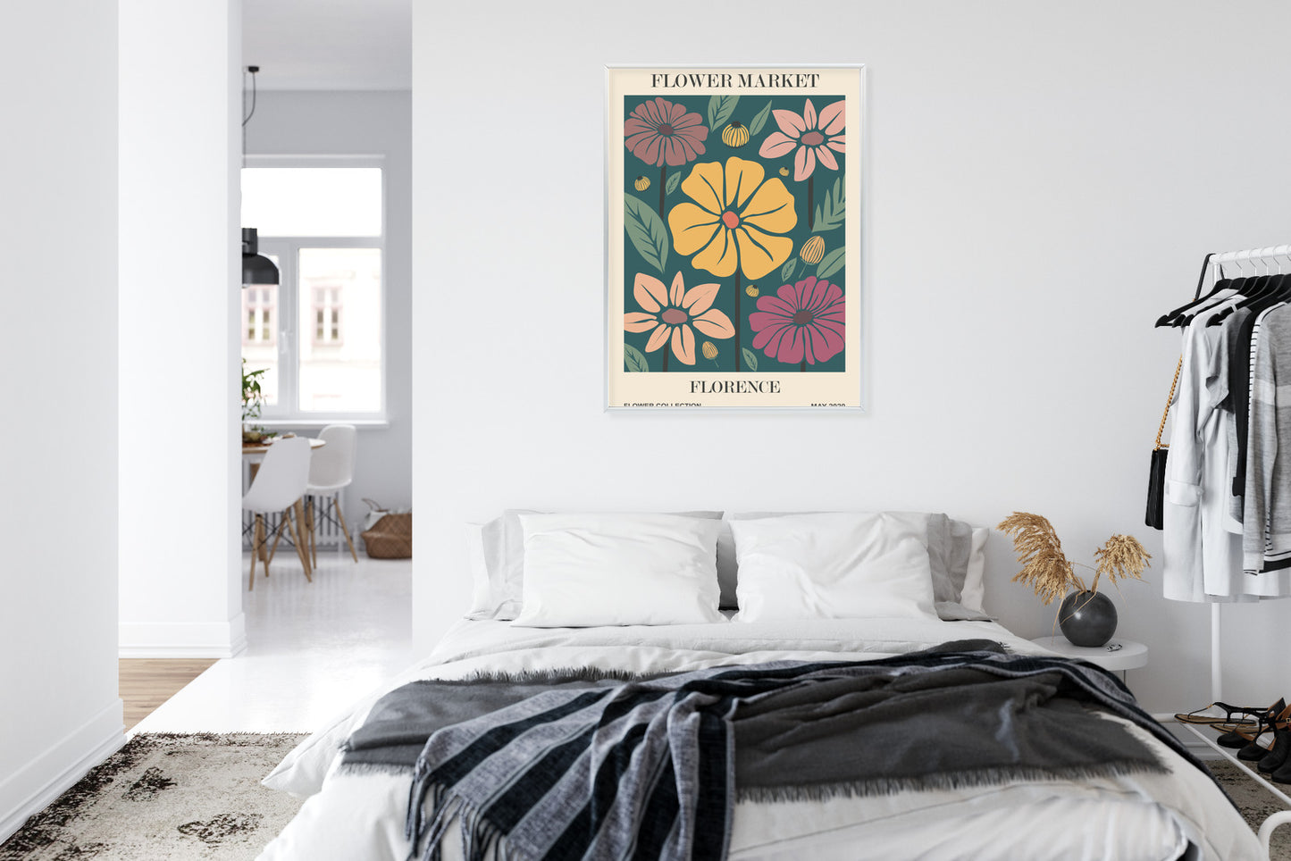 Poster Blumenmarkt In Florenz Rahmen Holz Mit Passepartout Farbe Natürlich