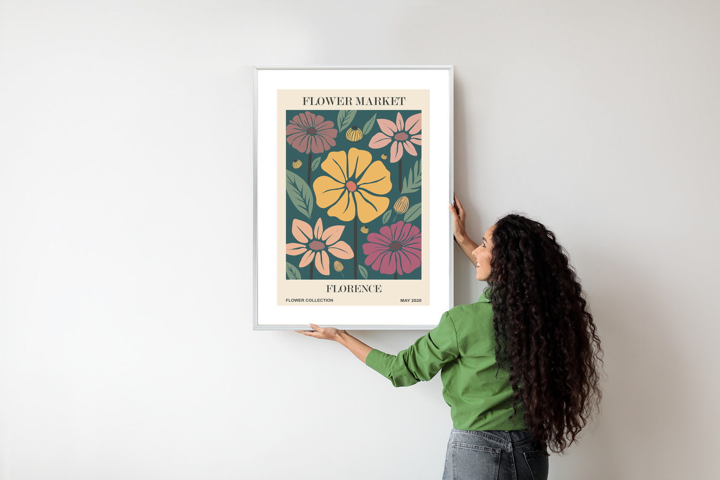 Poster Blumenmarkt In Florenz Rahmen Holz Mit Passepartout Farbe Natürlich