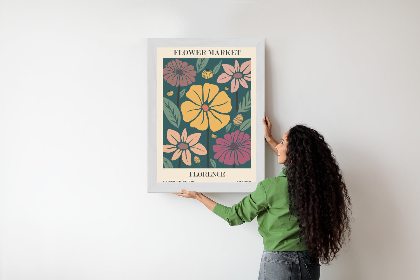 Poster Blumenmarkt In Florenz Rahmen Holz Mit Passepartout Farbe Natürlich