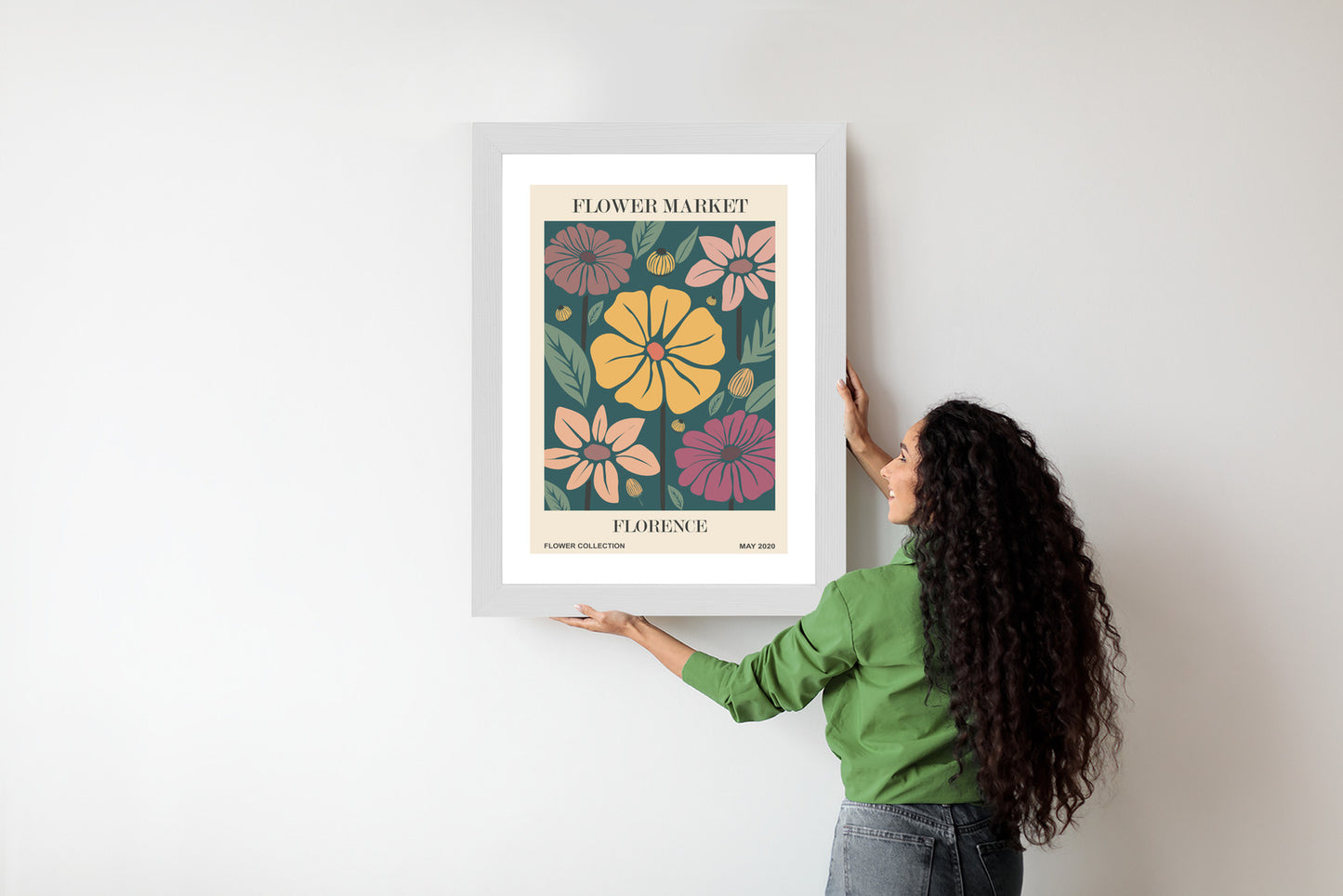 Poster Blumenmarkt In Florenz Rahmen Holz Mit Passepartout Farbe Natürlich