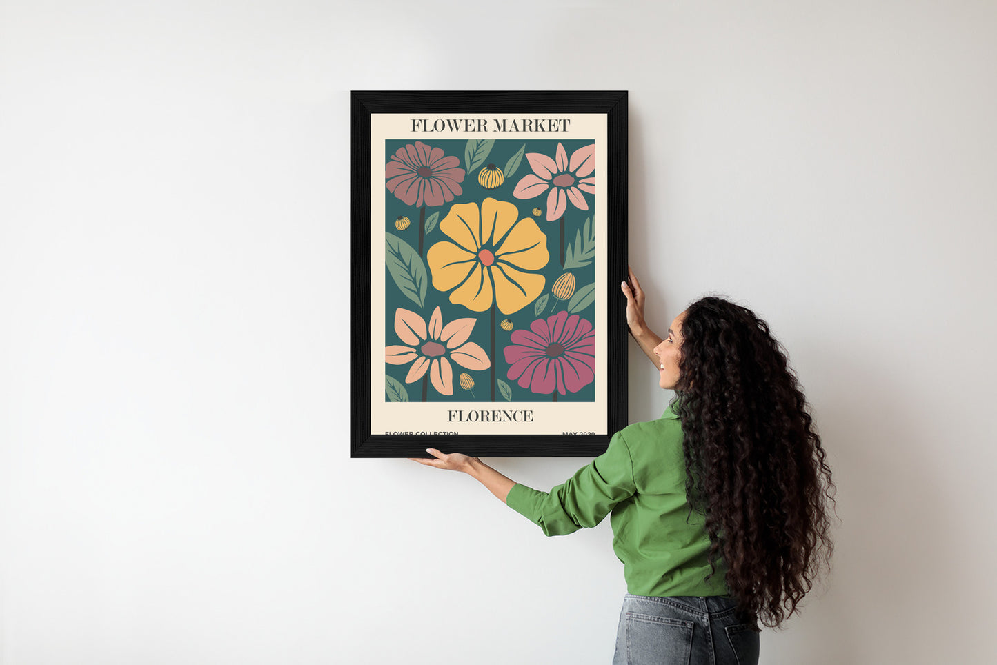 Poster Blumenmarkt In Florenz Rahmen Holz Mit Passepartout Farbe Natürlich
