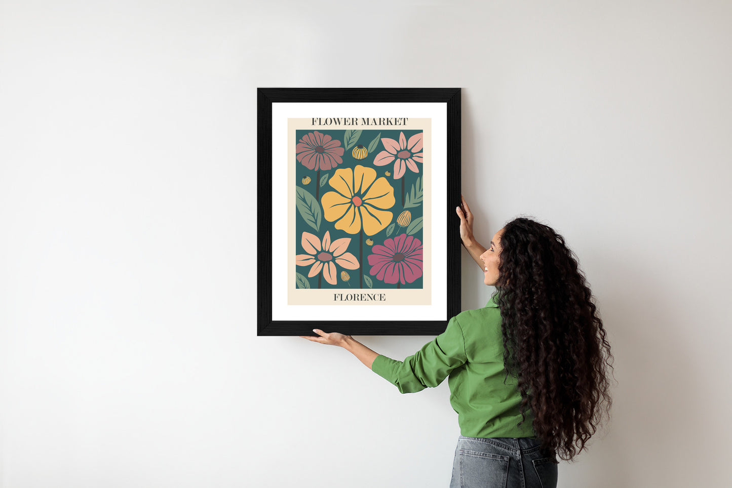Poster Blumenmarkt In Florenz Rahmen Holz Mit Passepartout Farbe Natürlich