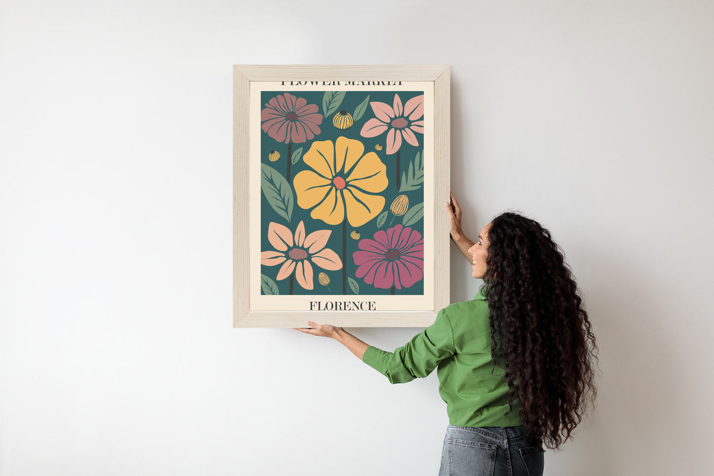 Poster Blumenmarkt In Florenz Rahmen Holz Mit Passepartout Farbe Natürlich