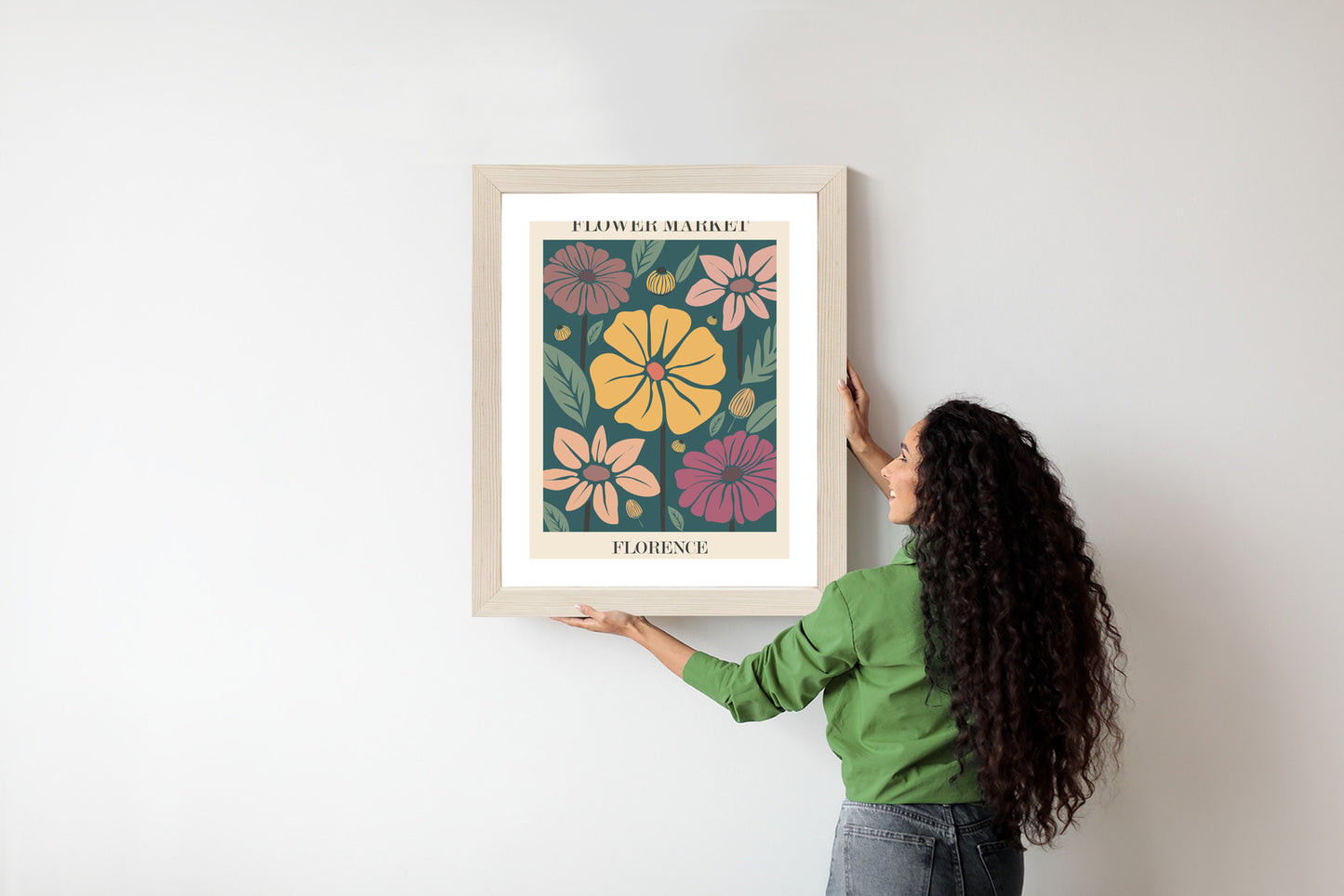Poster Blumenmarkt In Florenz Rahmen Holz Mit Passepartout Farbe Natürlich