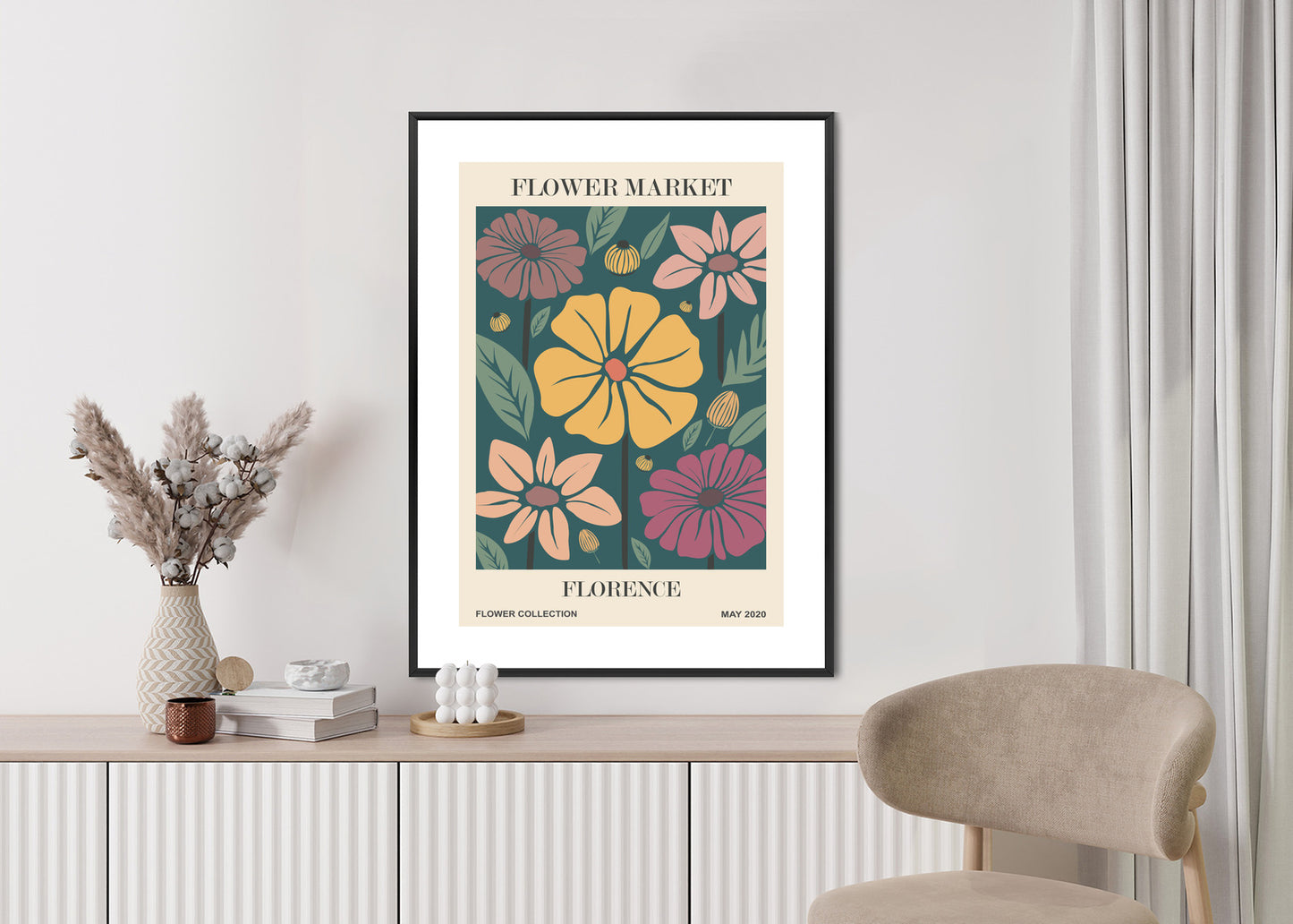 Poster Blumenmarkt In Florenz Rahmen Holz Mit Passepartout Farbe Natürlich
