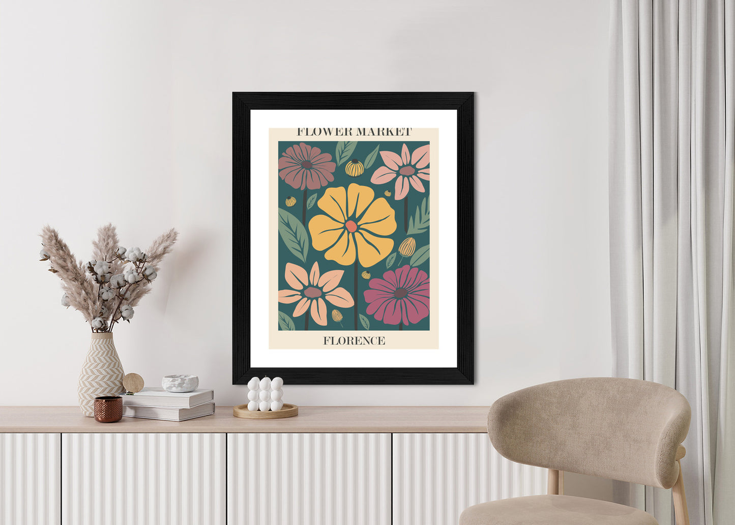 Poster Blumenmarkt In Florenz Rahmen Holz Mit Passepartout Farbe Natürlich