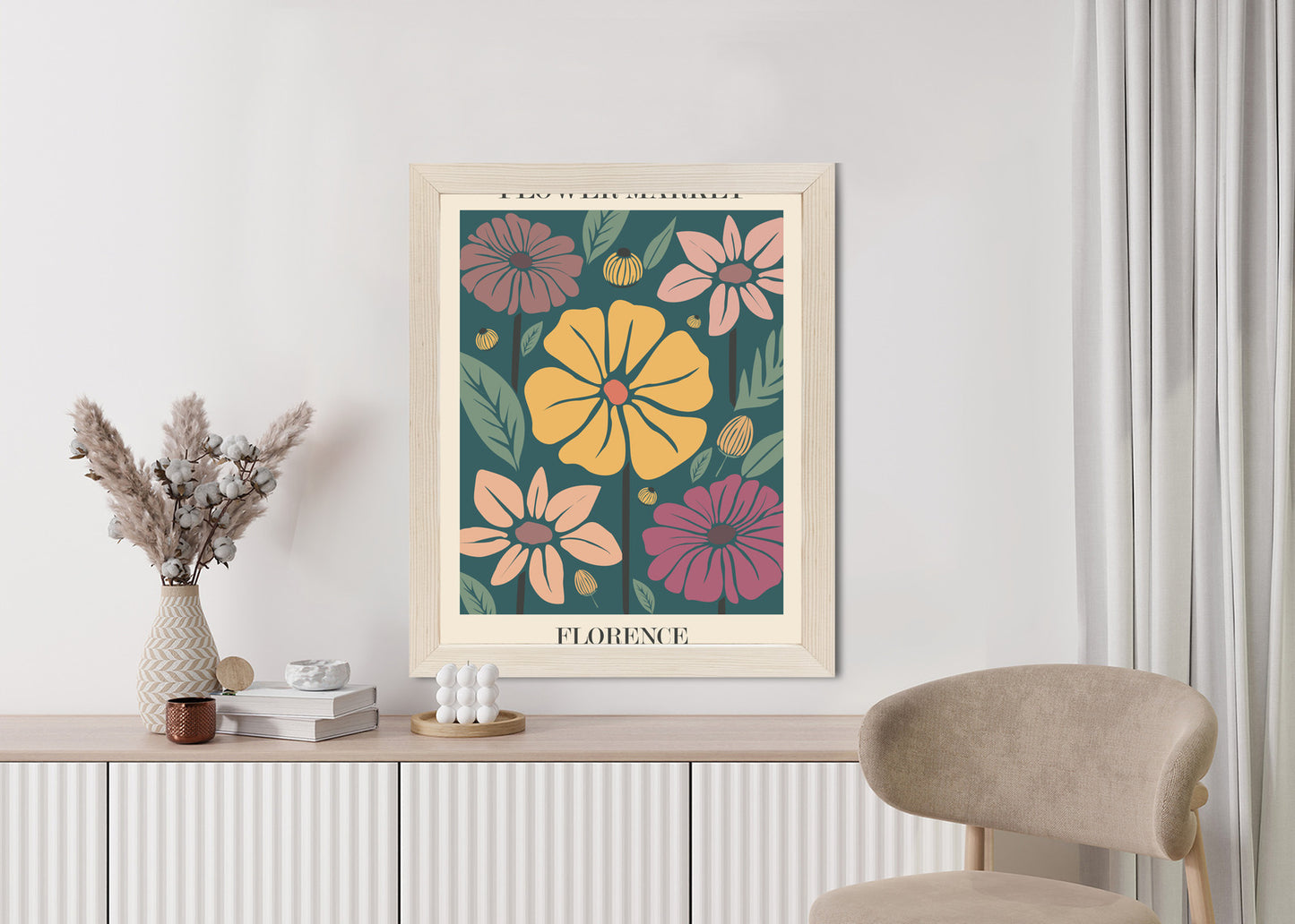 Poster Blumenmarkt In Florenz Rahmen Holz Mit Passepartout Farbe Natürlich