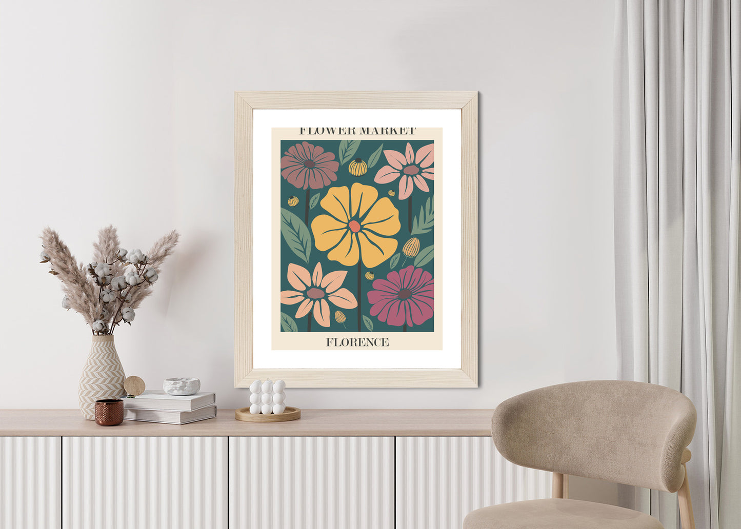 Poster Blumenmarkt In Florenz Rahmen Holz Mit Passepartout Farbe Natürlich