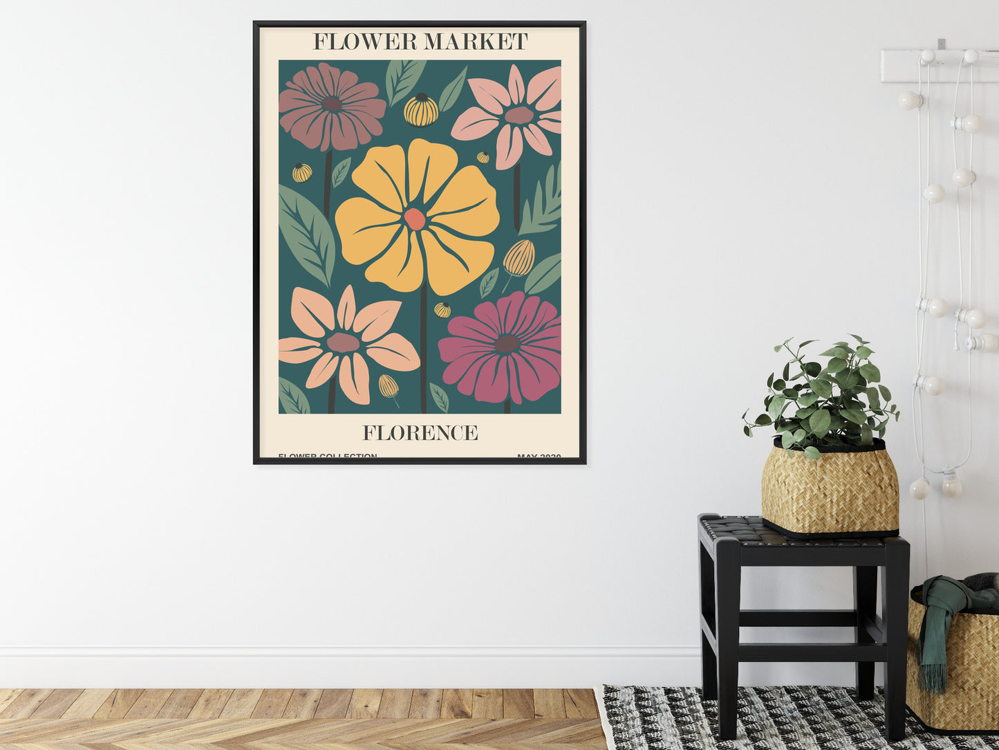 Poster Blumenmarkt In Florenz Rahmen Holz Mit Passepartout Farbe Natürlich
