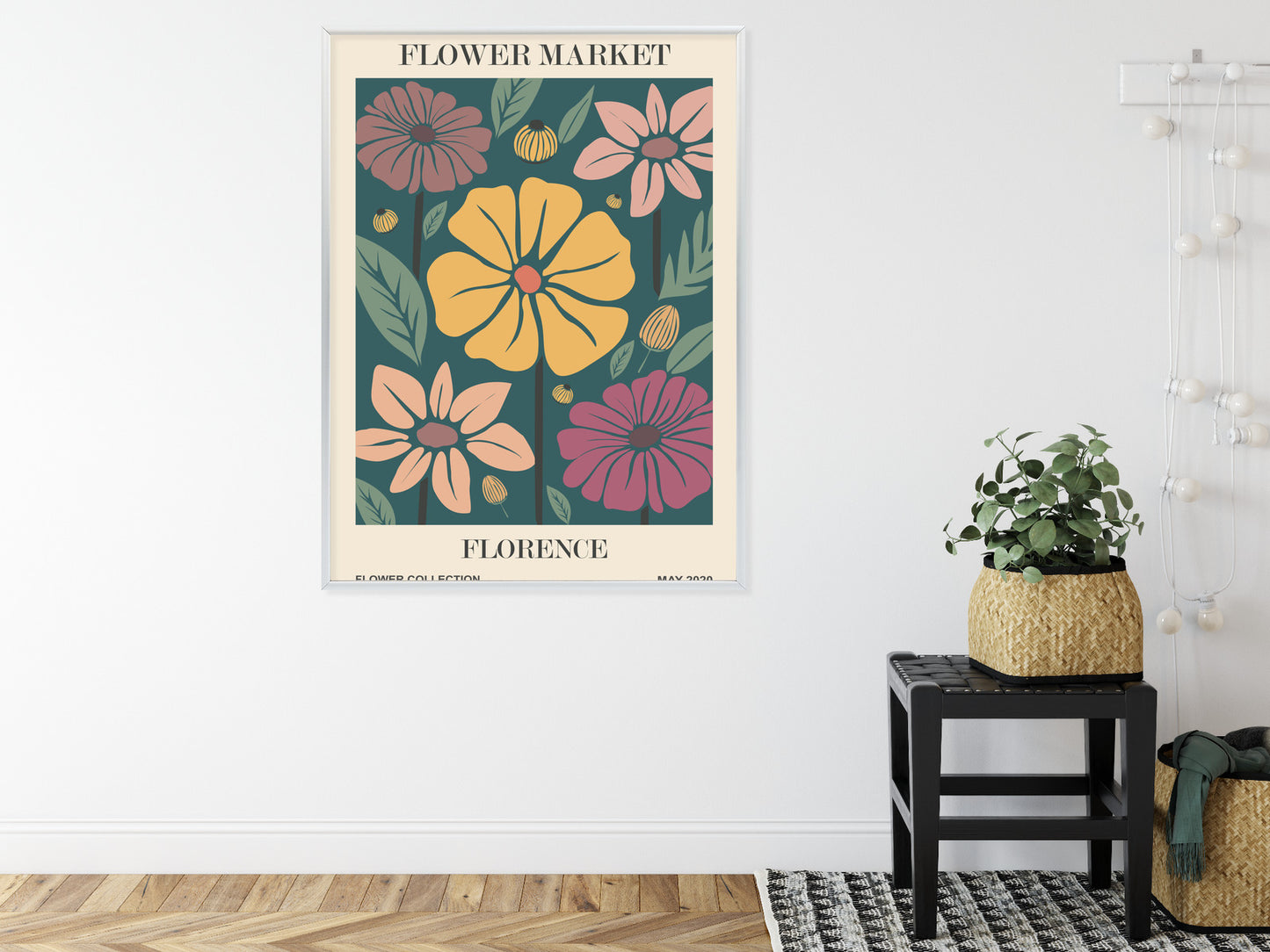 Poster Blumenmarkt In Florenz Rahmen Holz Mit Passepartout Farbe Natürlich