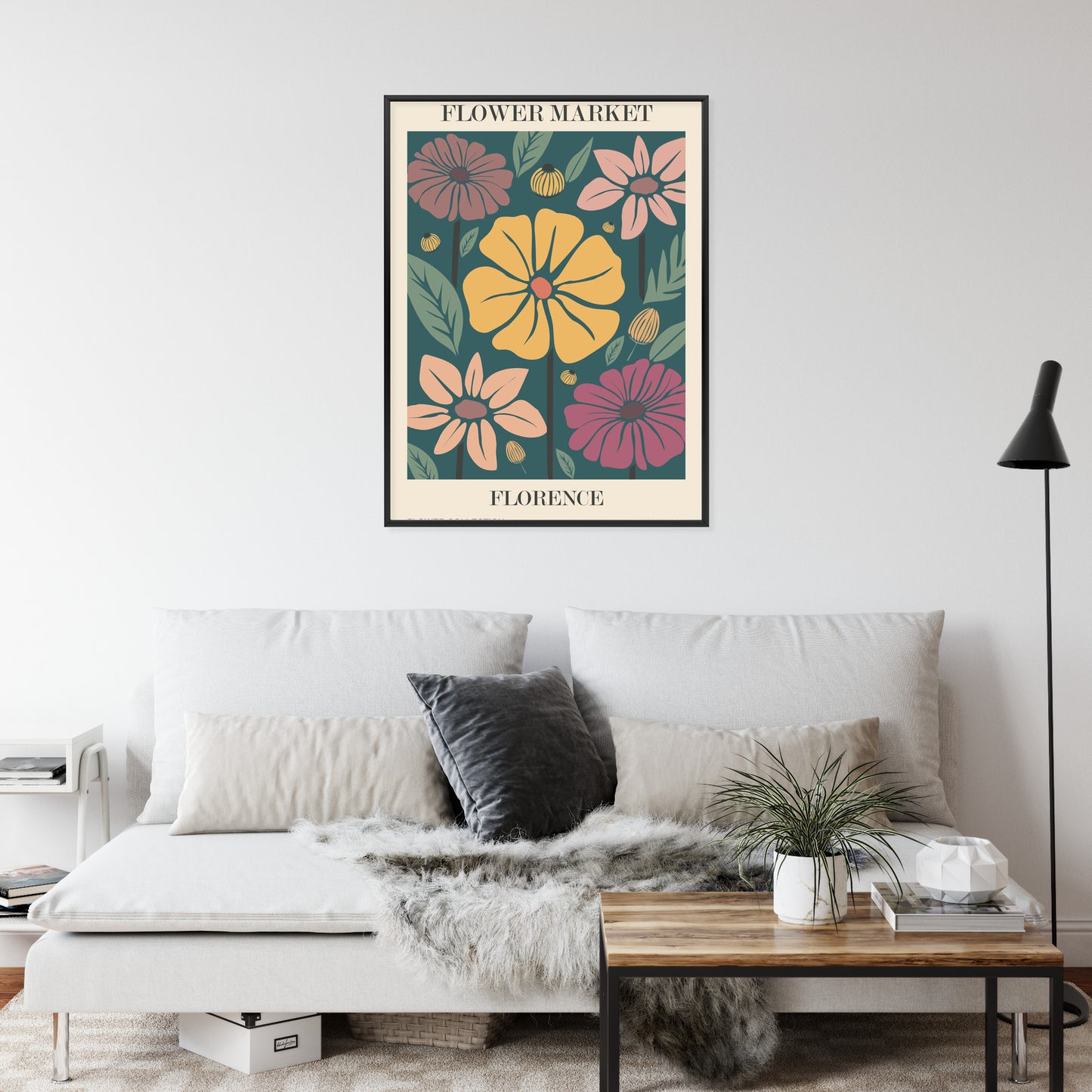 Poster Blumenmarkt In Florenz Rahmen Holz Mit Passepartout Farbe Natürlich