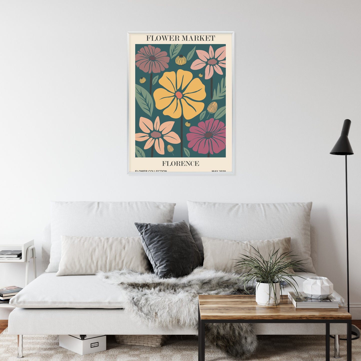 Poster Blumenmarkt In Florenz Rahmen Holz Mit Passepartout Farbe Natürlich