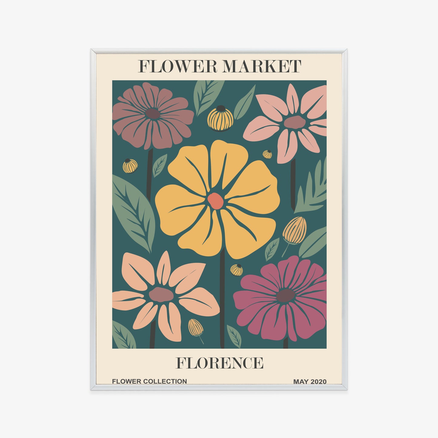 Poster Blumenmarkt In Florenz Rahmen Holz Mit Passepartout Farbe Natürlich