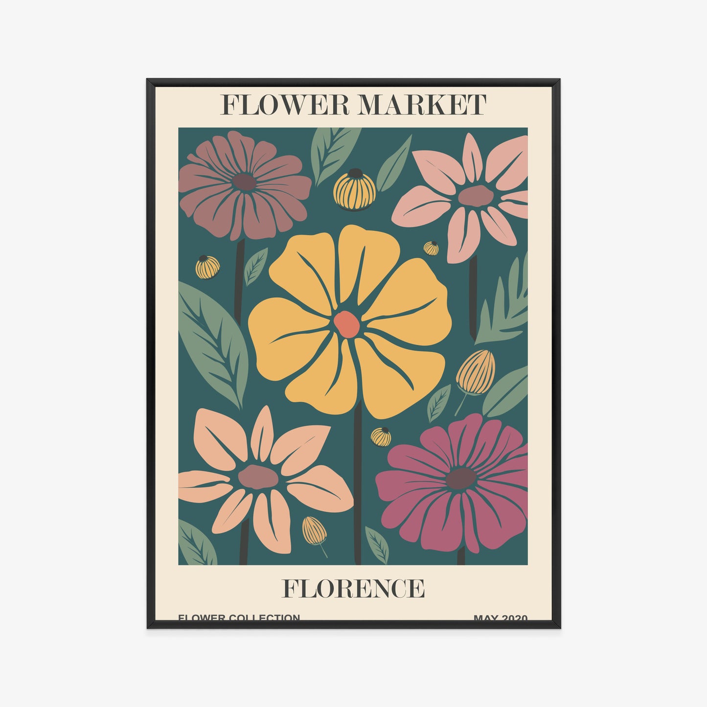 Poster Blumenmarkt In Florenz Rahmen Holz Mit Passepartout Farbe Natürlich