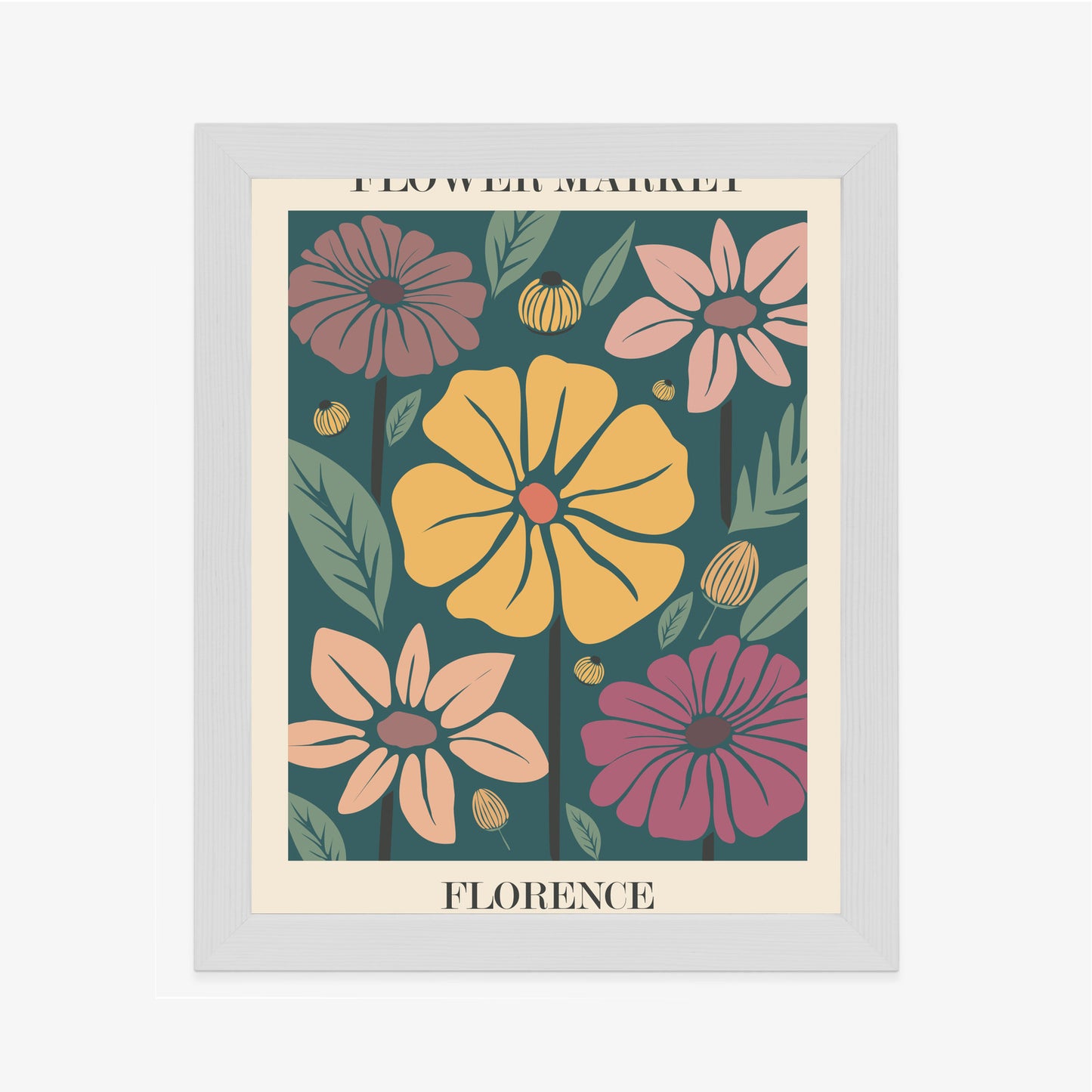 Poster Blumenmarkt In Florenz Rahmen Holz Mit Passepartout Farbe Natürlich