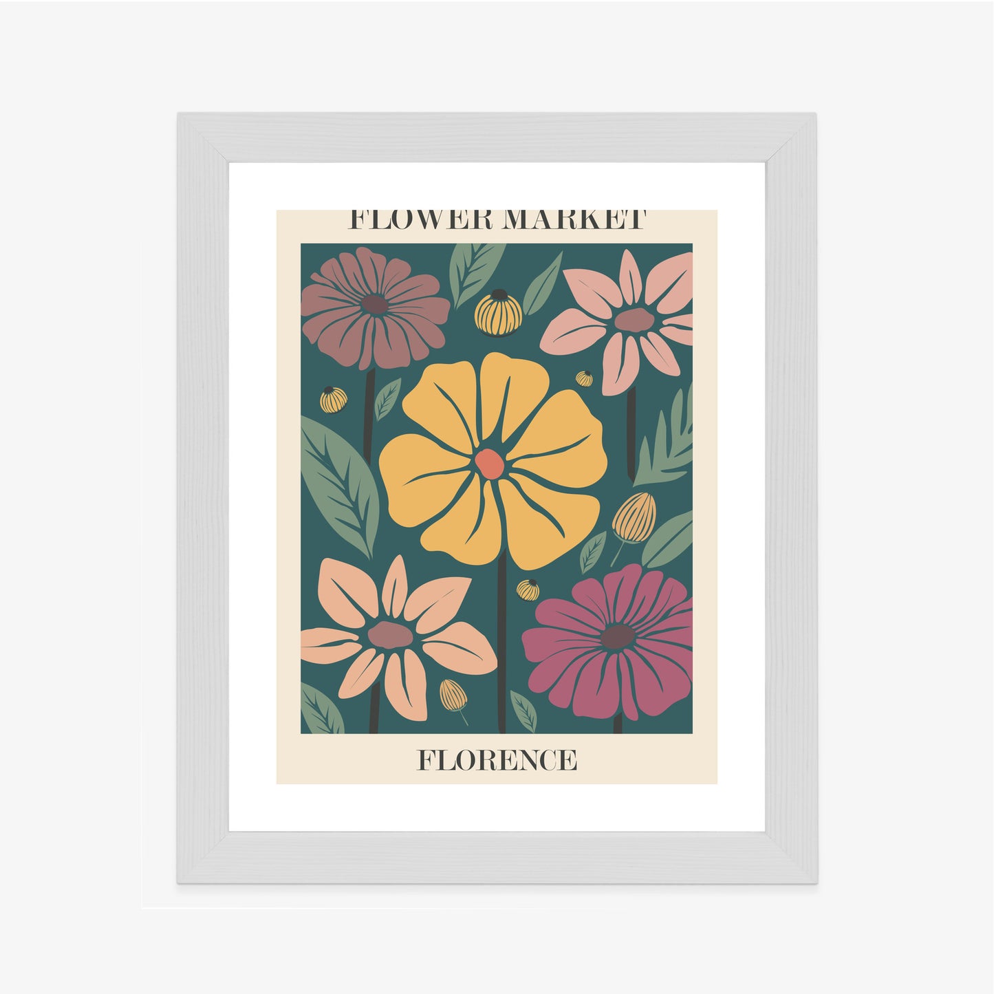 Poster Blumenmarkt In Florenz Rahmen Holz Mit Passepartout Farbe Natürlich