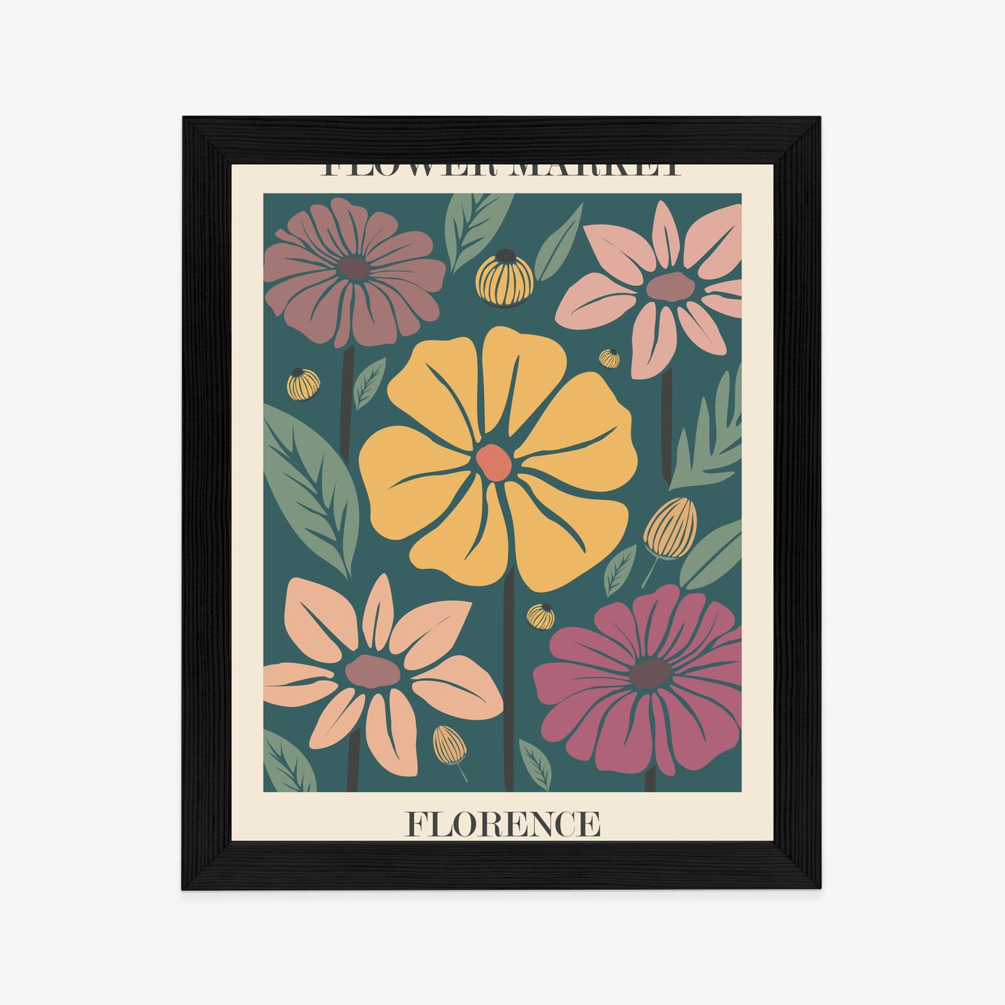Poster Blumenmarkt In Florenz Rahmen Holz Mit Passepartout Farbe Natürlich