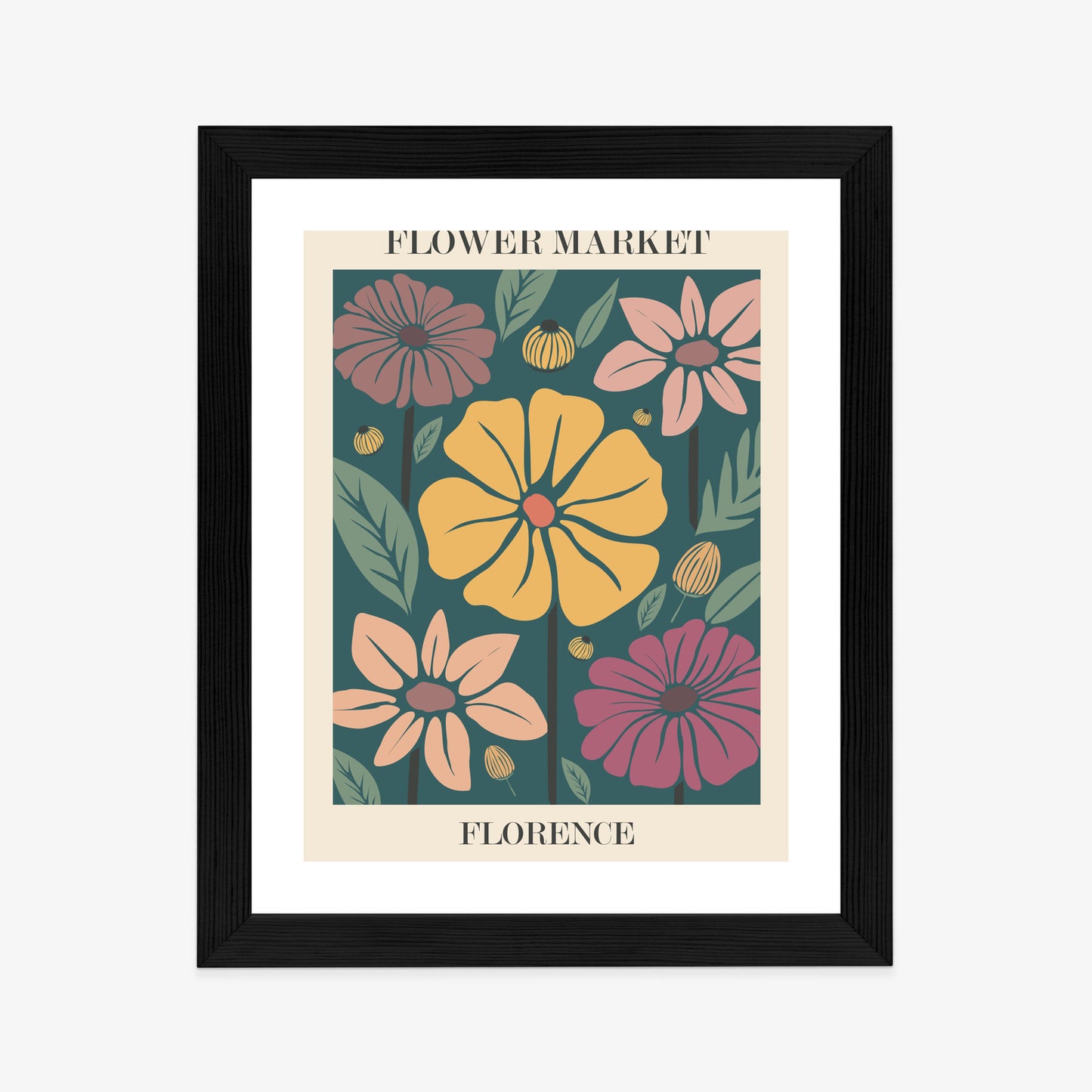 Poster Blumenmarkt In Florenz Rahmen Holz Mit Passepartout Farbe Natürlich