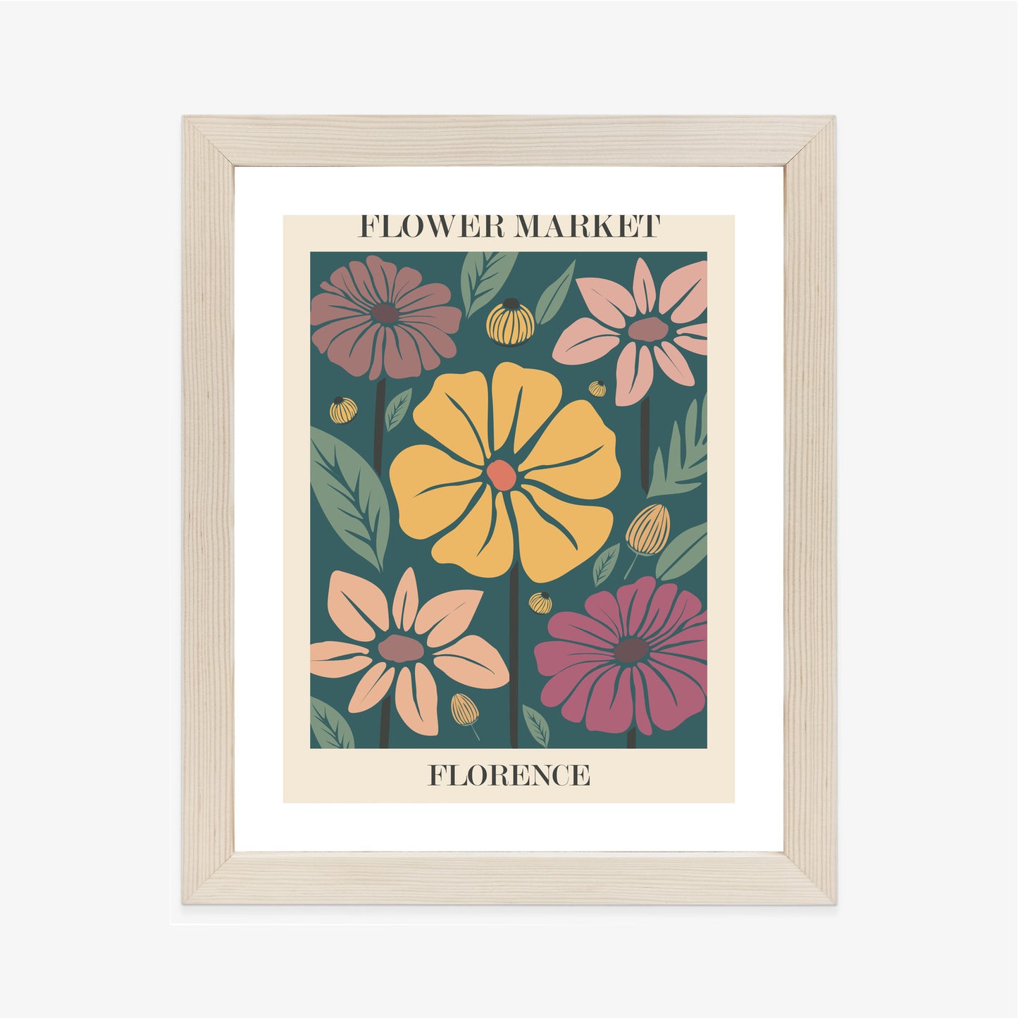 Poster Blumenmarkt In Florenz Rahmen Holz Mit Passepartout Farbe Natürlich