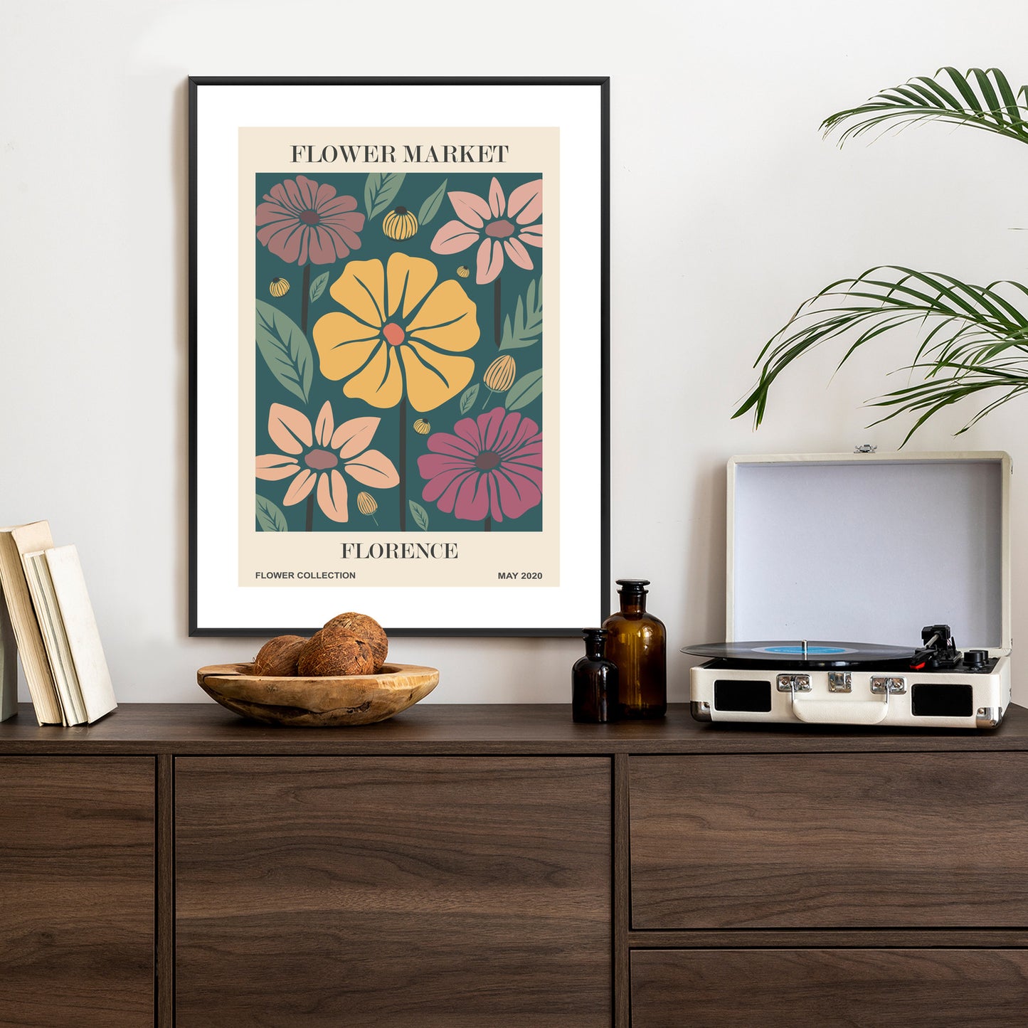 Poster Blumenmarkt In Florenz Rahmen Holz Mit Passepartout Farbe Natürlich