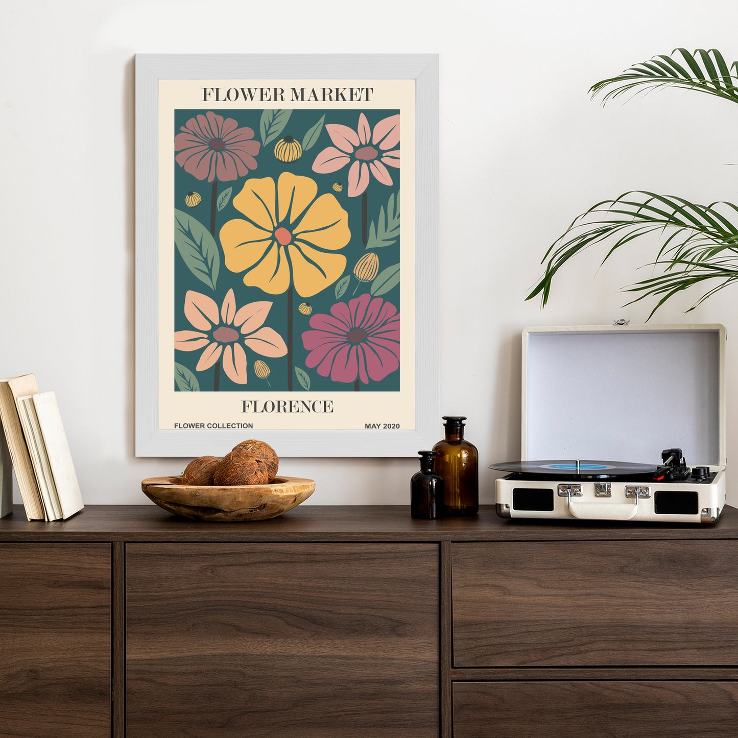 Poster Blumenmarkt In Florenz Rahmen Holz Mit Passepartout Farbe Natürlich