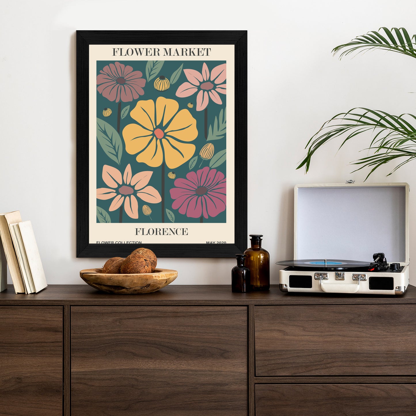 Poster Blumenmarkt In Florenz Rahmen Holz Mit Passepartout Farbe Natürlich