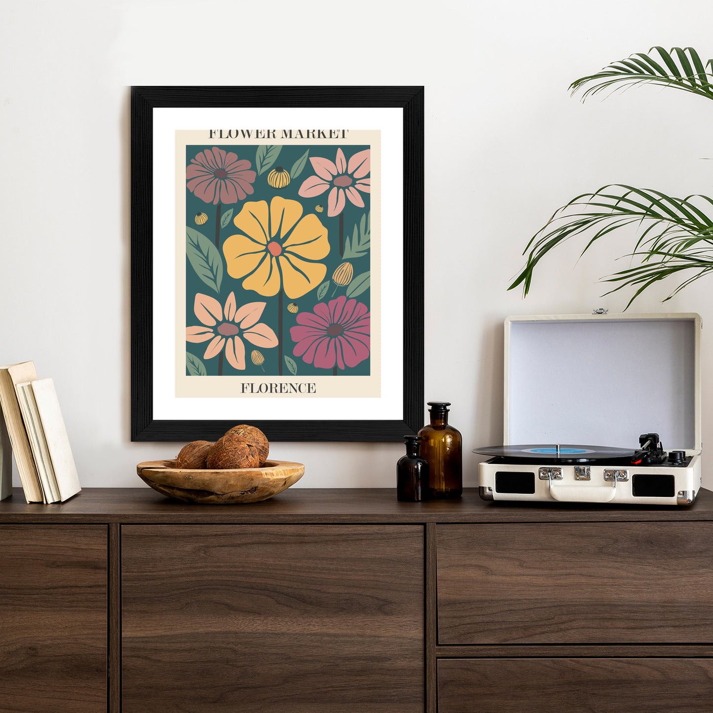 Poster Blumenmarkt In Florenz Rahmen Holz Mit Passepartout Farbe Natürlich