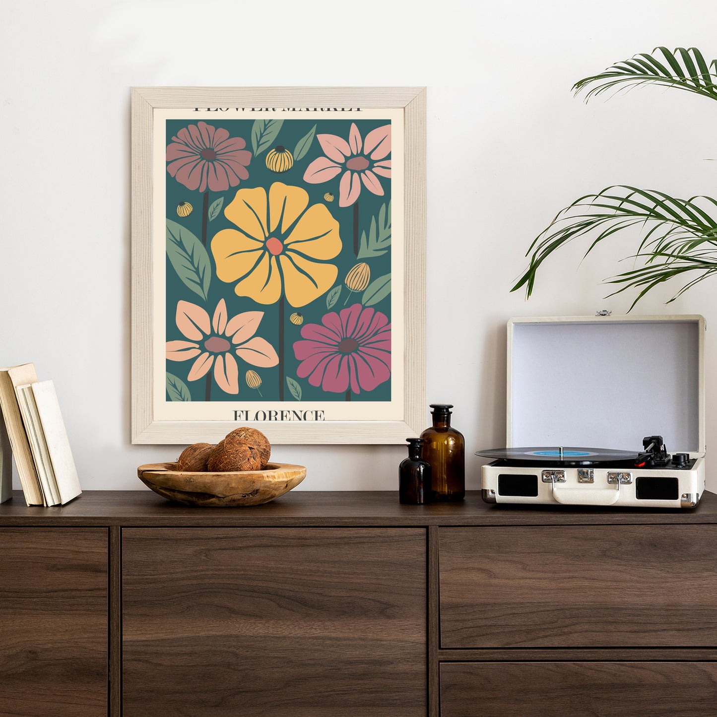 Poster Blumenmarkt In Florenz Rahmen Holz Mit Passepartout Farbe Natürlich