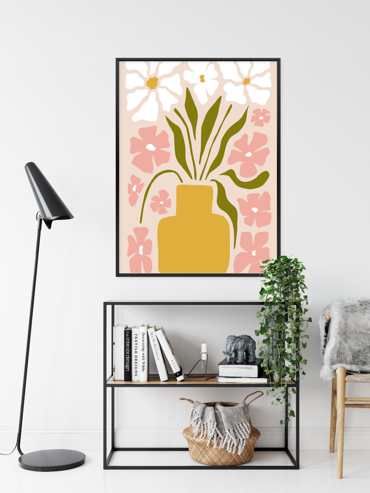 Poster Moderne Vase Mit Blumen Rahmen Holz Mit Passepartout Farbe Natürlich