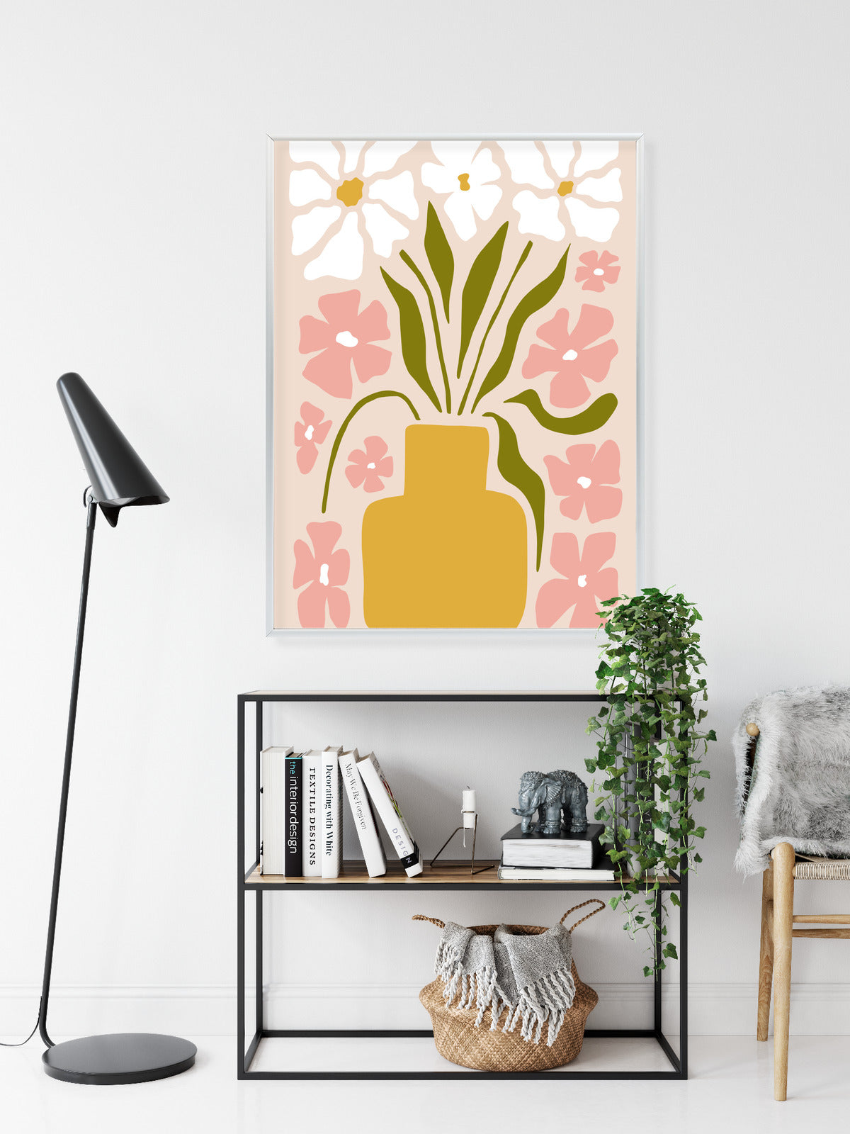 Poster Moderne Vase Mit Blumen Rahmen Holz Mit Passepartout Farbe Natürlich