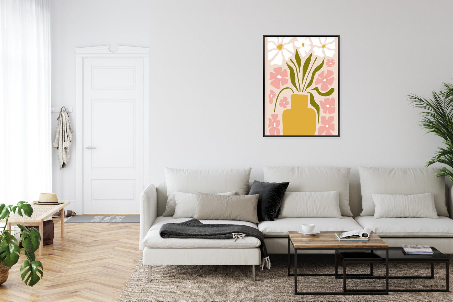 Poster Moderne Vase Mit Blumen Rahmen Holz Mit Passepartout Farbe Natürlich