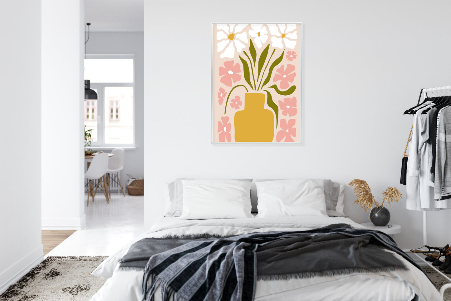 Poster Moderne Vase Mit Blumen Rahmen Holz Mit Passepartout Farbe Natürlich