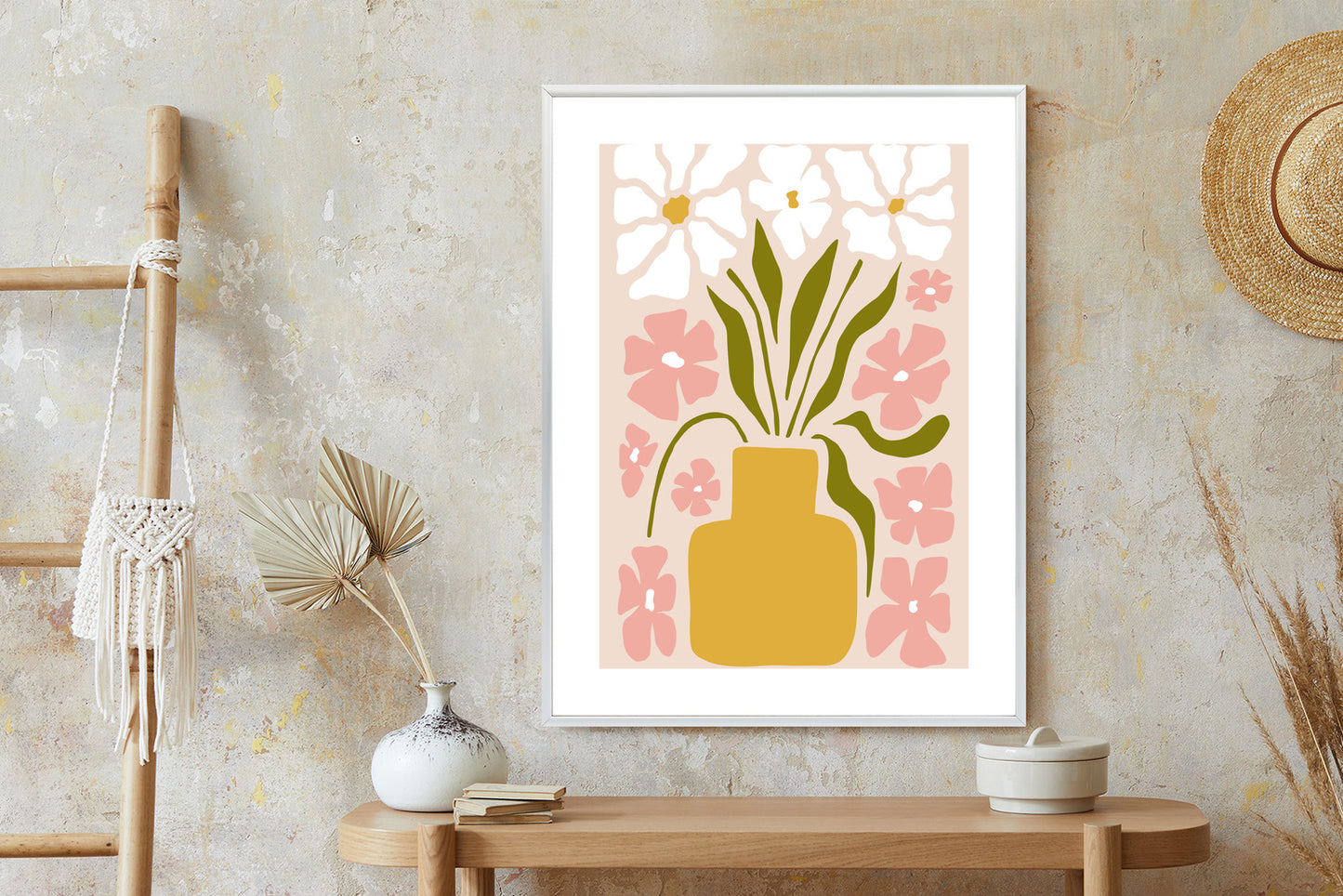 Poster Moderne Vase Mit Blumen Rahmen Holz Mit Passepartout Farbe Natürlich